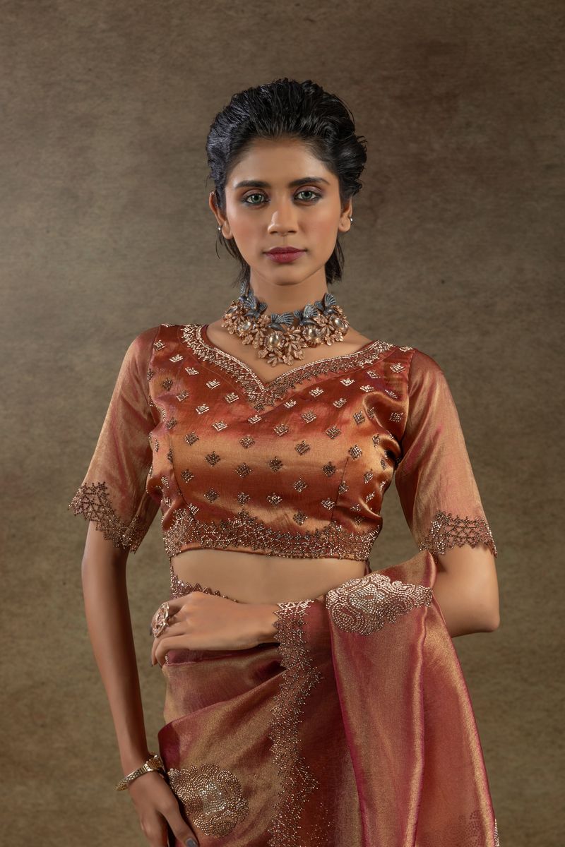 Shaded Orange Banarasi Silk With Hand Work & Zarkan Work Saree - qivii