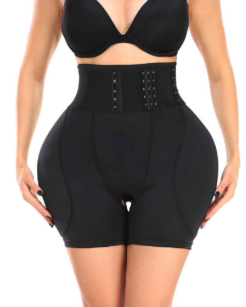 High Waist 9-row Adjustable Buckle Belt Shapewear Shorts With Sponge Pads - By Qivii
