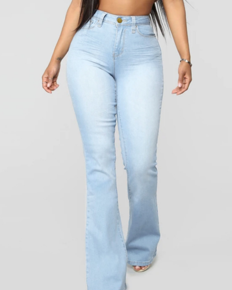 Fashion High Waist Hip Lift Slim Washed Flared Jeans - By Qivii