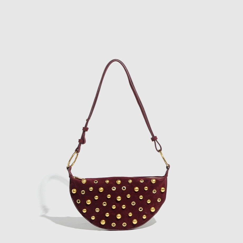 Women's Rebel Rivet Underarm Bag - Punk-Edge Mushroom Stud Shoulder Crossbody with Detachable Strap & Distressed Texture