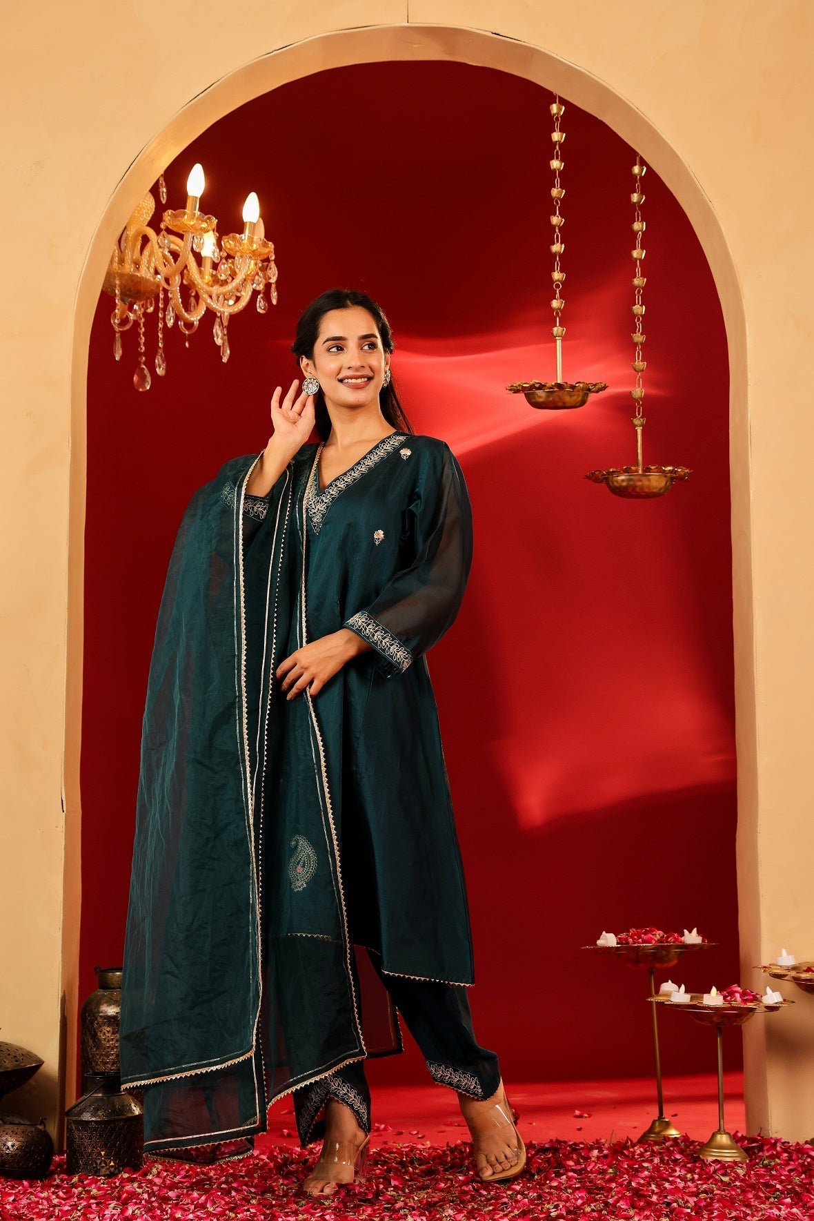 Ragavi Dark Teal Chanderi Kurta Set