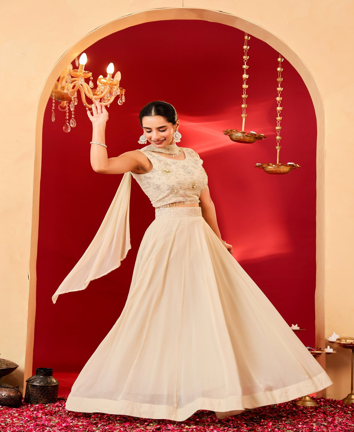 Ragavi Ethereal Glow Embroidered Beige Lehenga Set