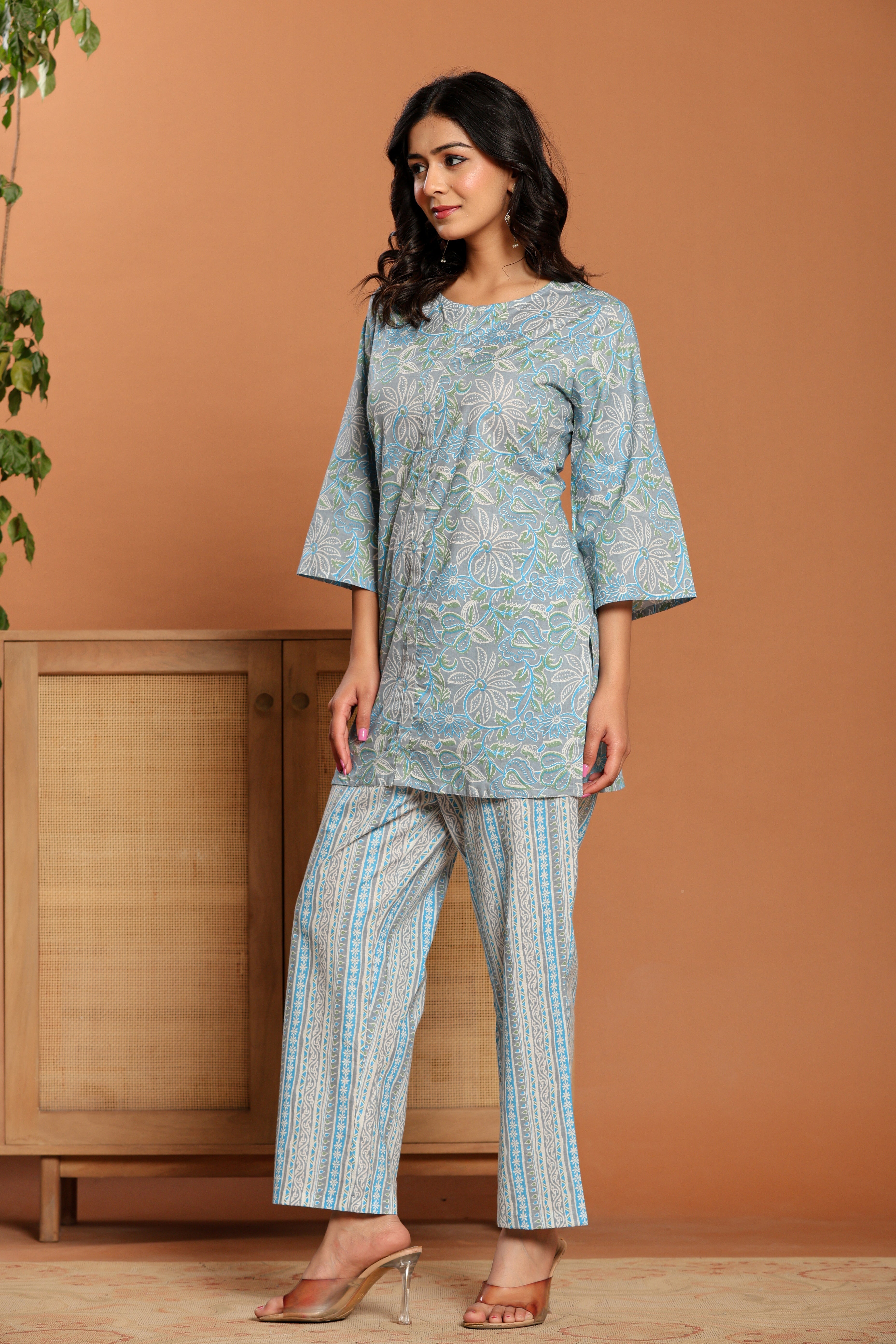 Blue Printed Cotton Co- Ord Set