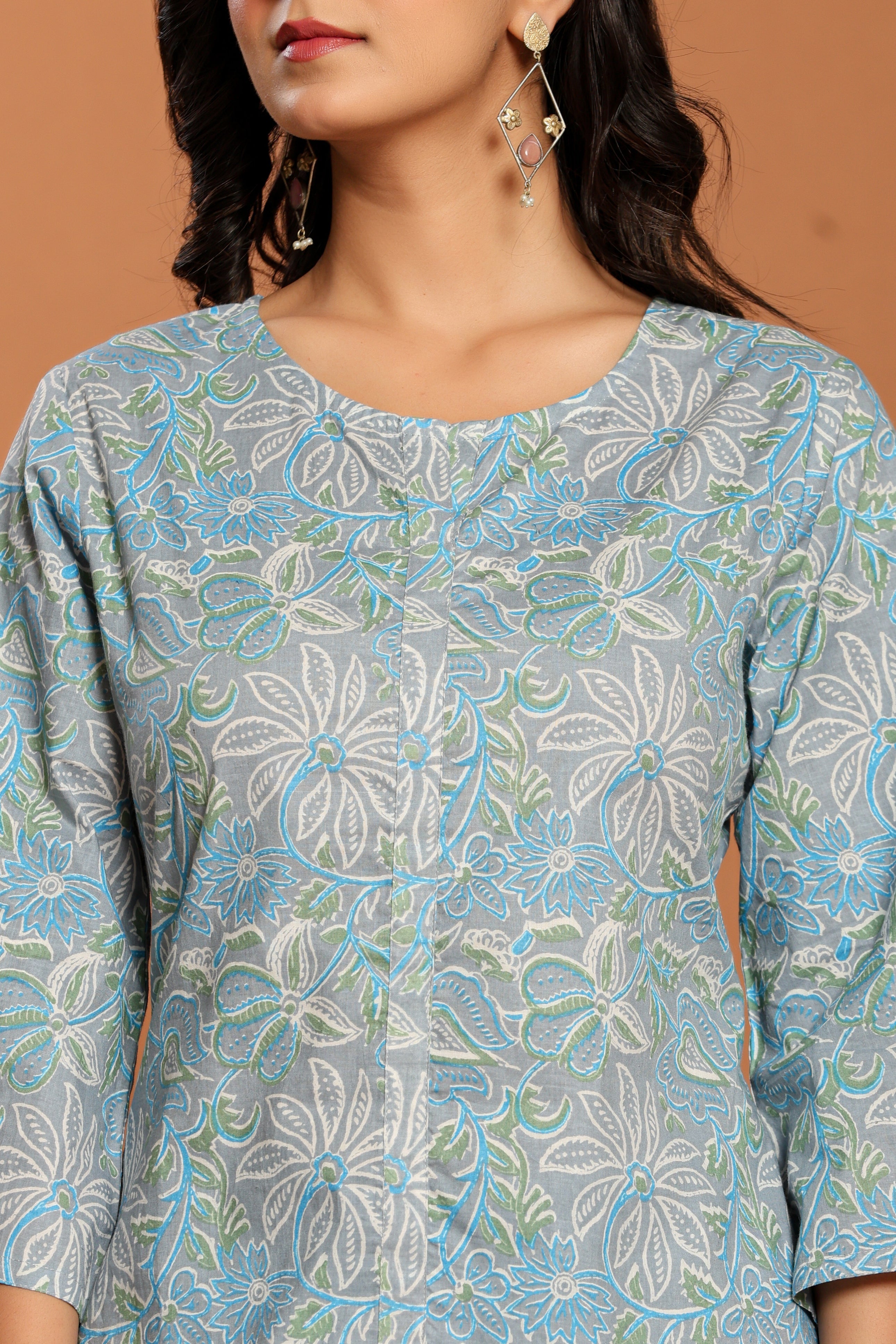 Blue Printed Cotton Coord Set - qivii