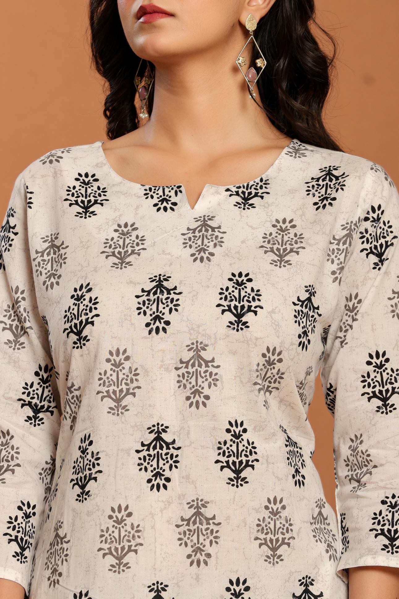 White Printed Cotton Coord Set - qivii