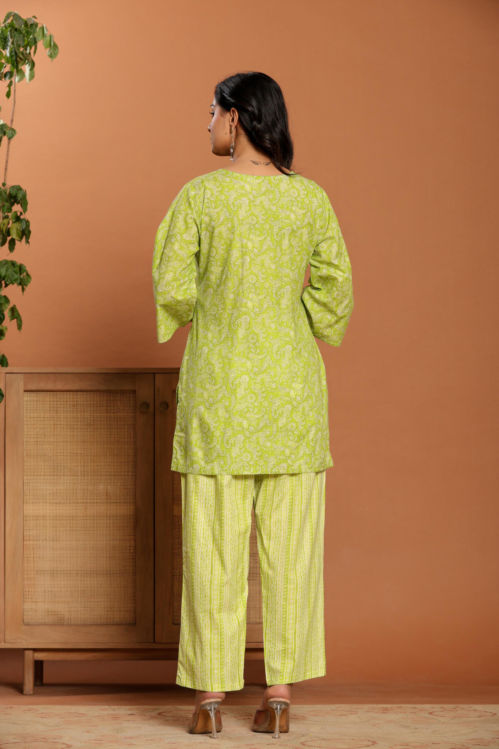 Green Printed Cotton Co- Ord Set