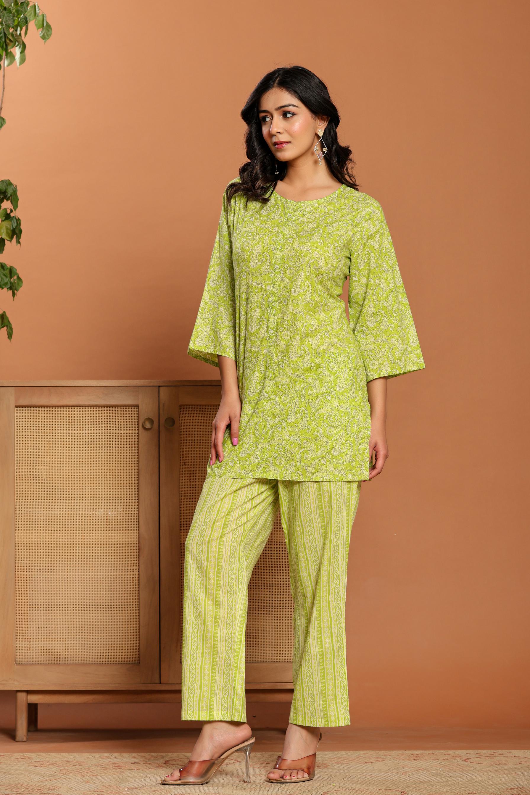 Green Printed Cotton Co- Ord Set