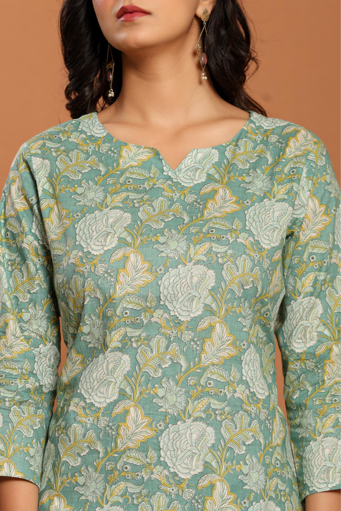 Green Printed Cotton Co- Ord Set