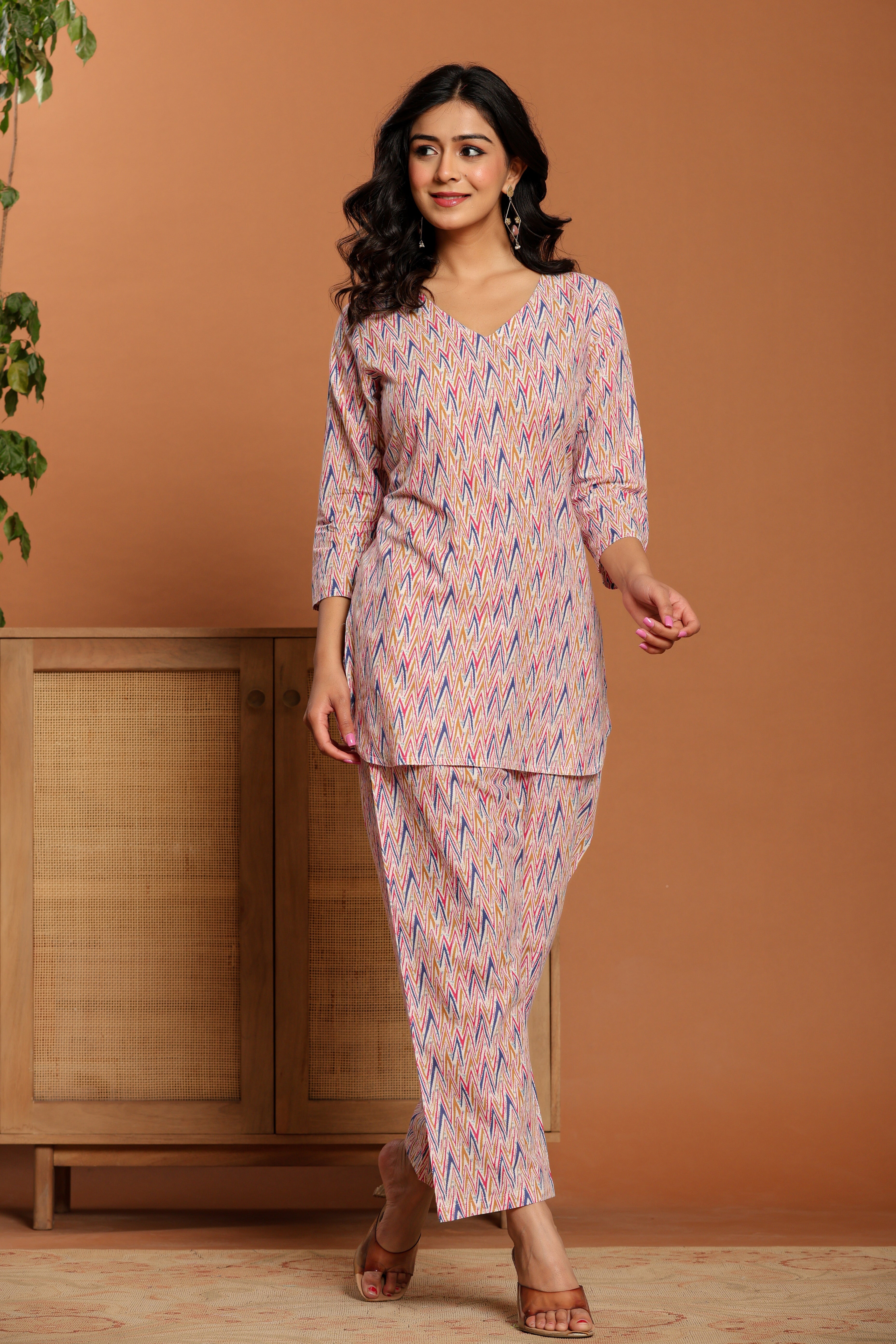 Pink Printed Cotton Co- Ord Set