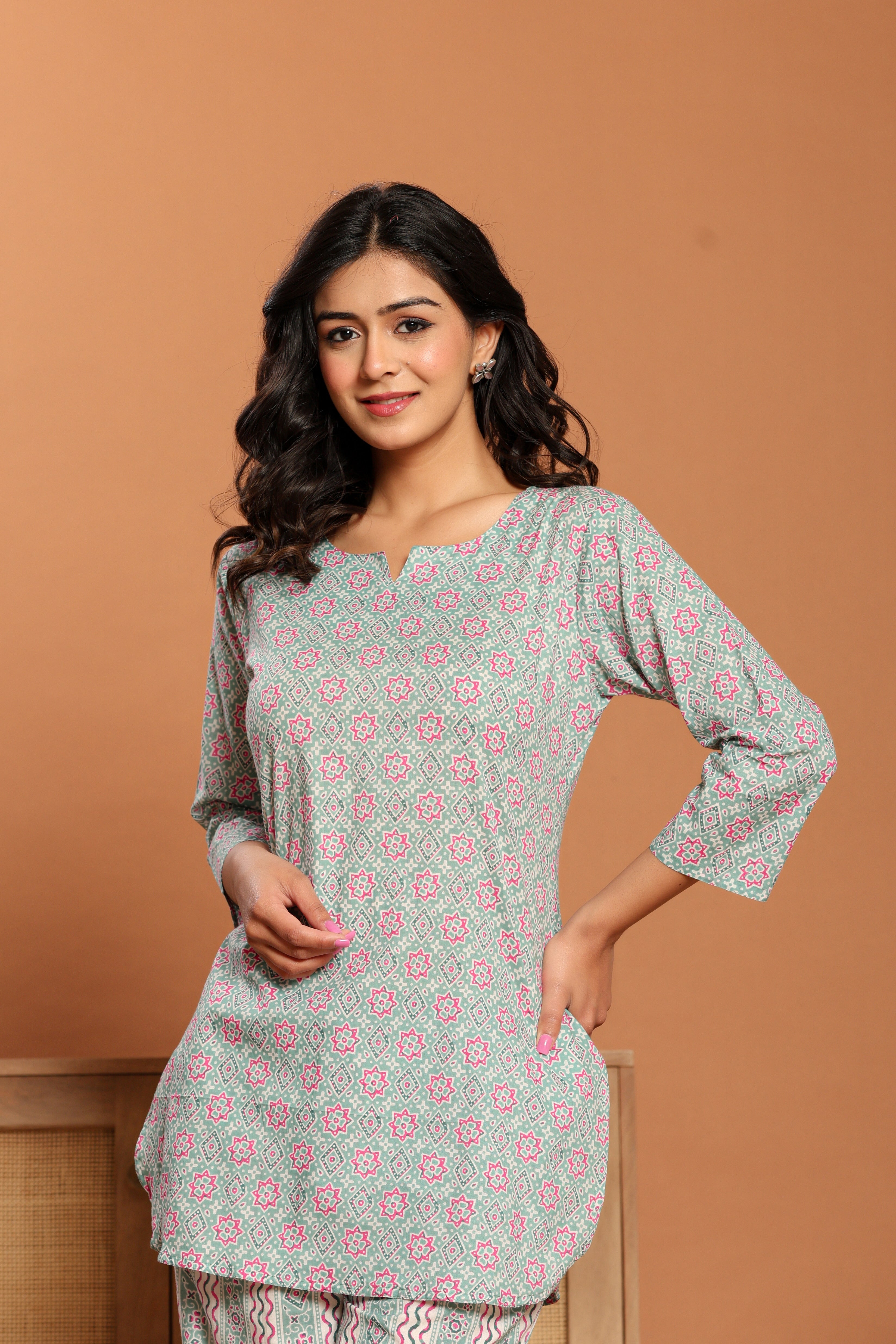 Green Printed Cotton Co- Ord Set