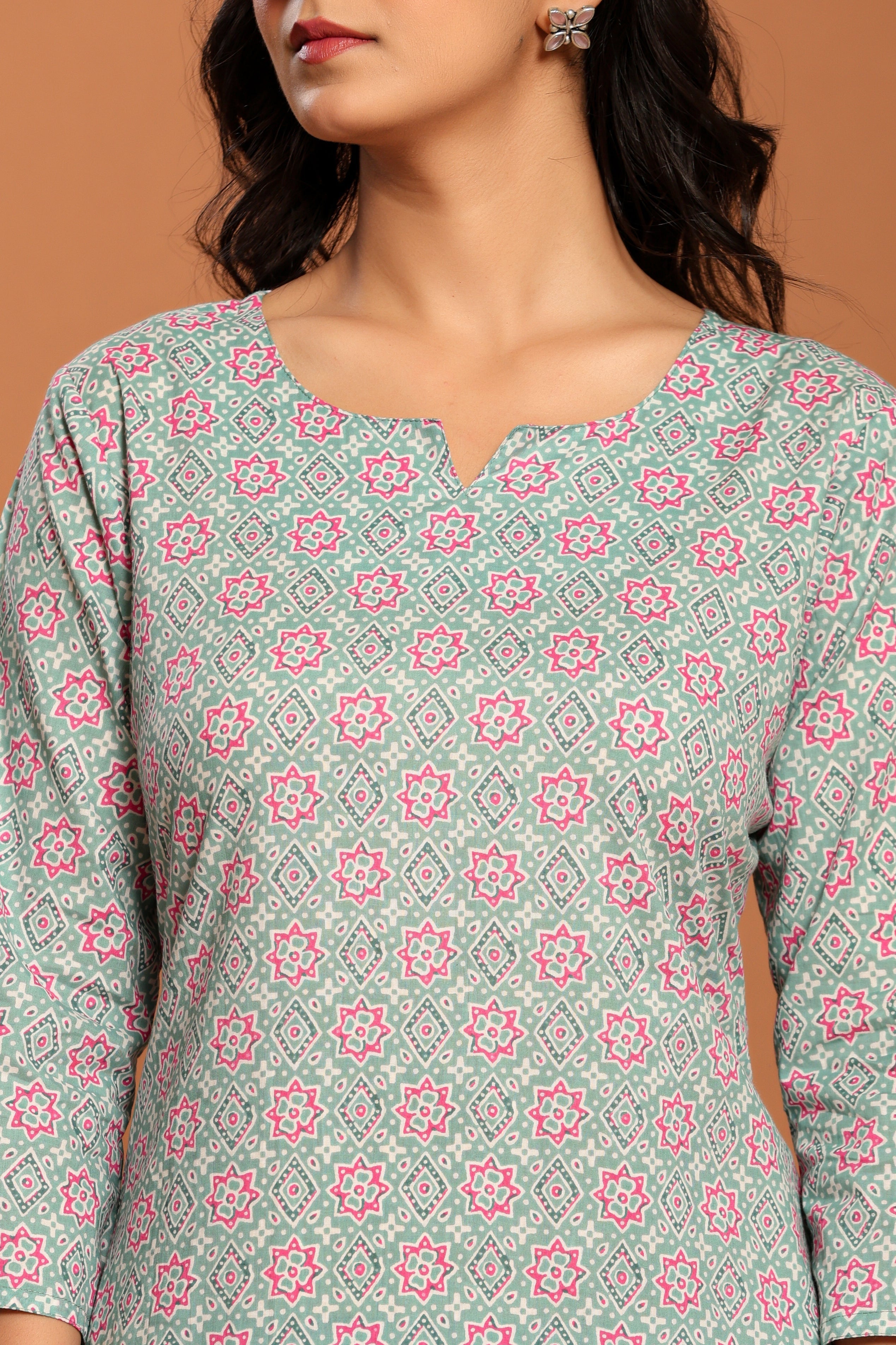 Green Printed Cotton Coord Set - qivii