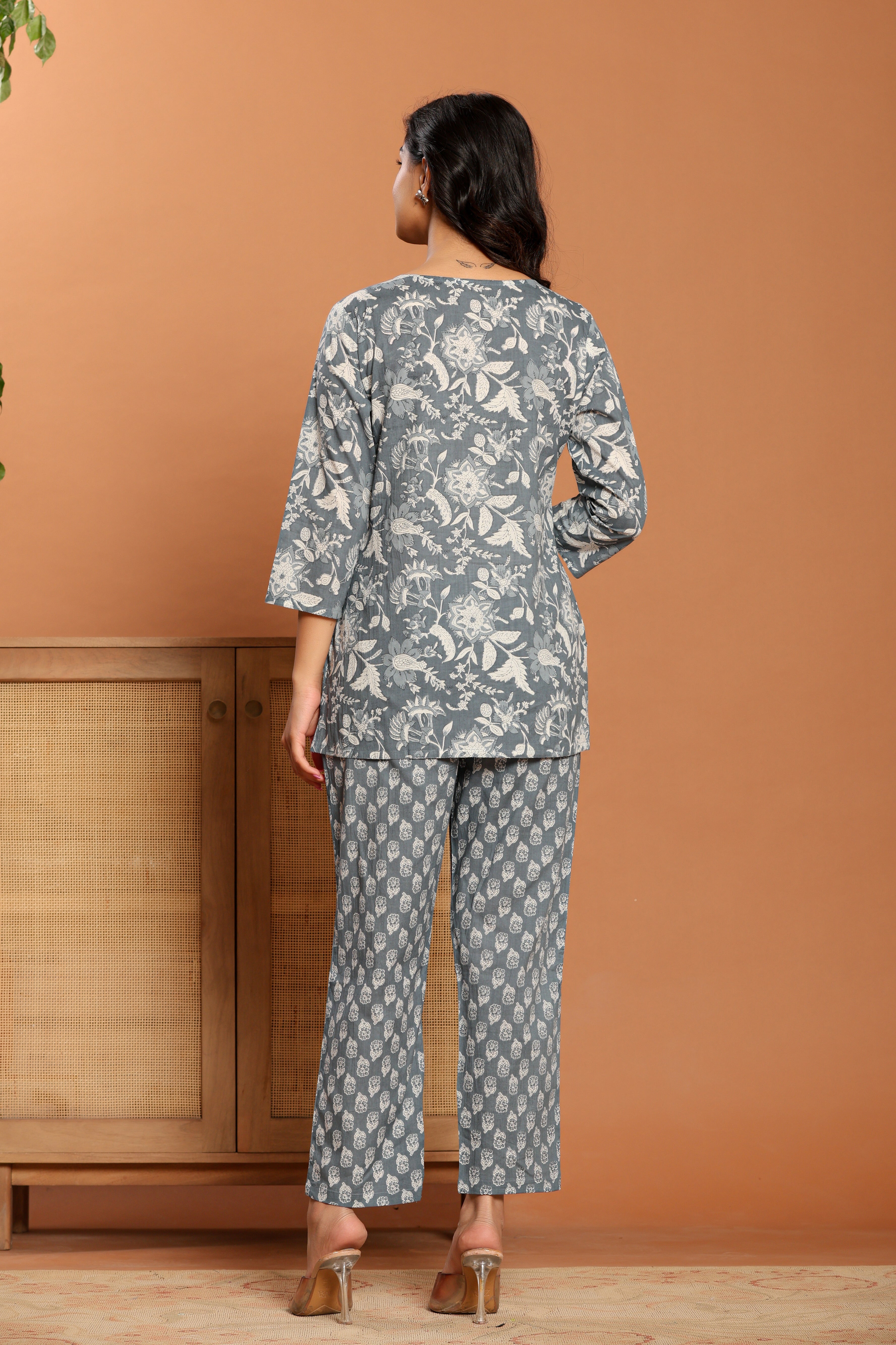 Grey Printed Cotton Co- Ord Set