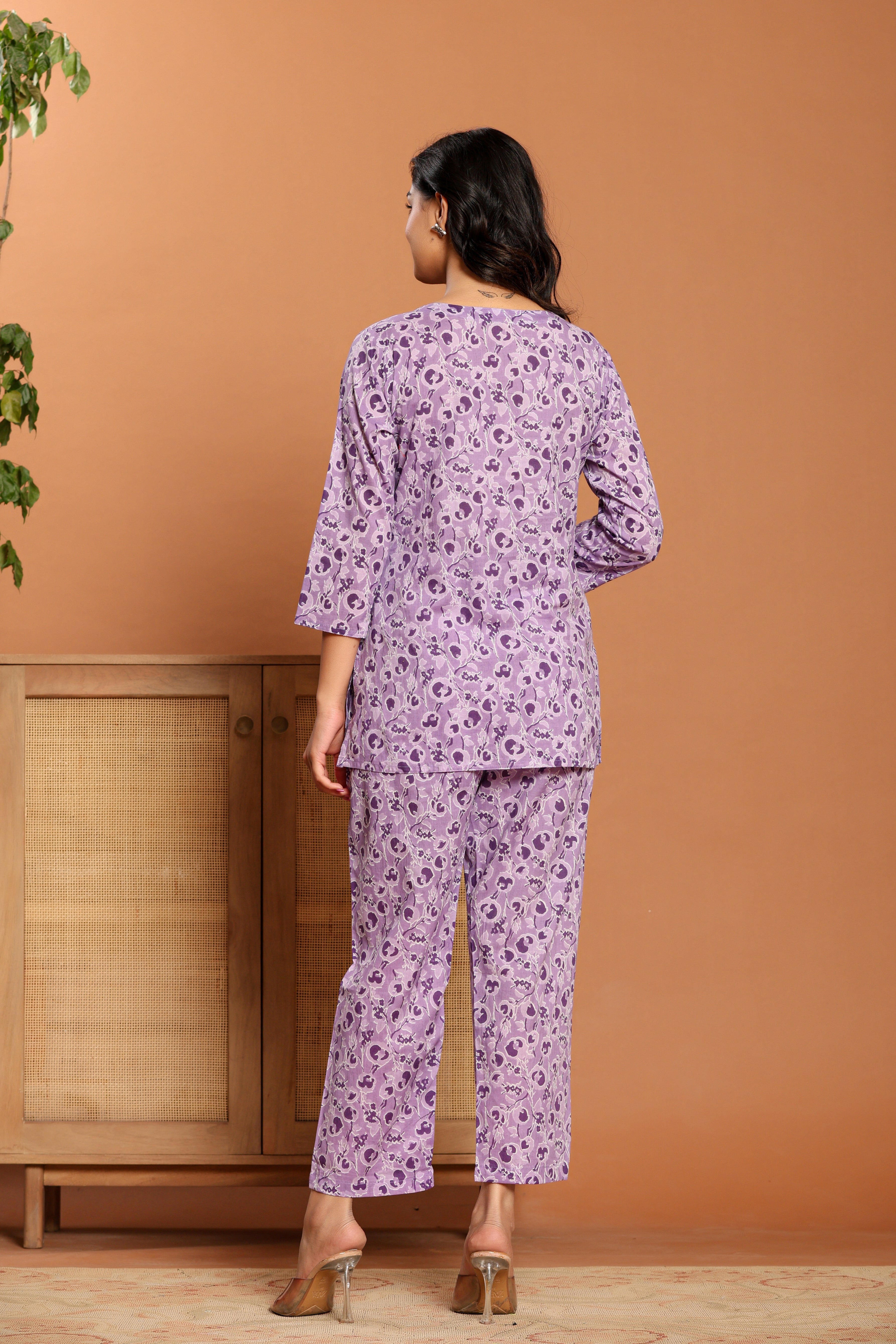 Purple Printed Cotton Coord Set - qivii