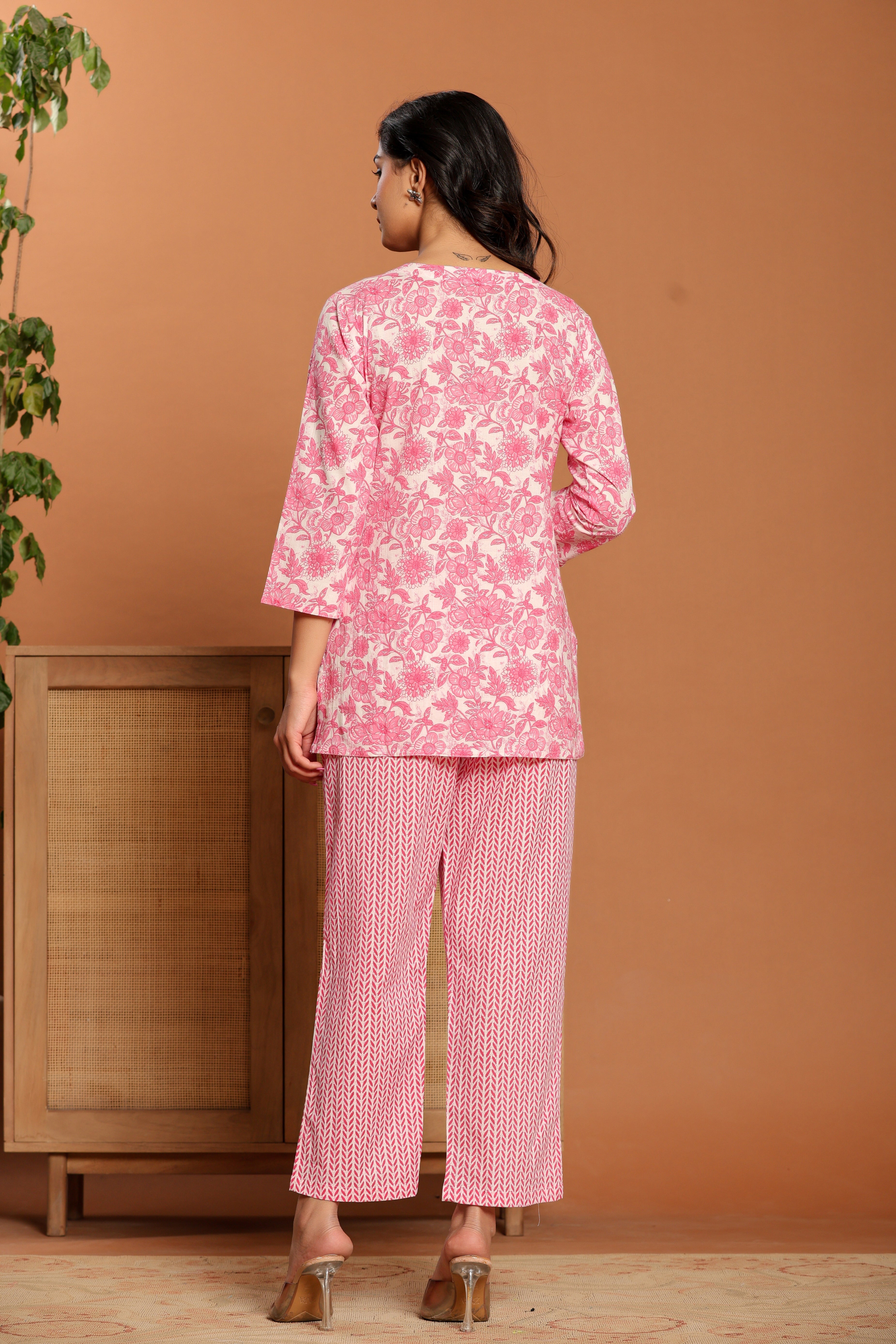 Pink Printed Cotton Coord Set - qivii