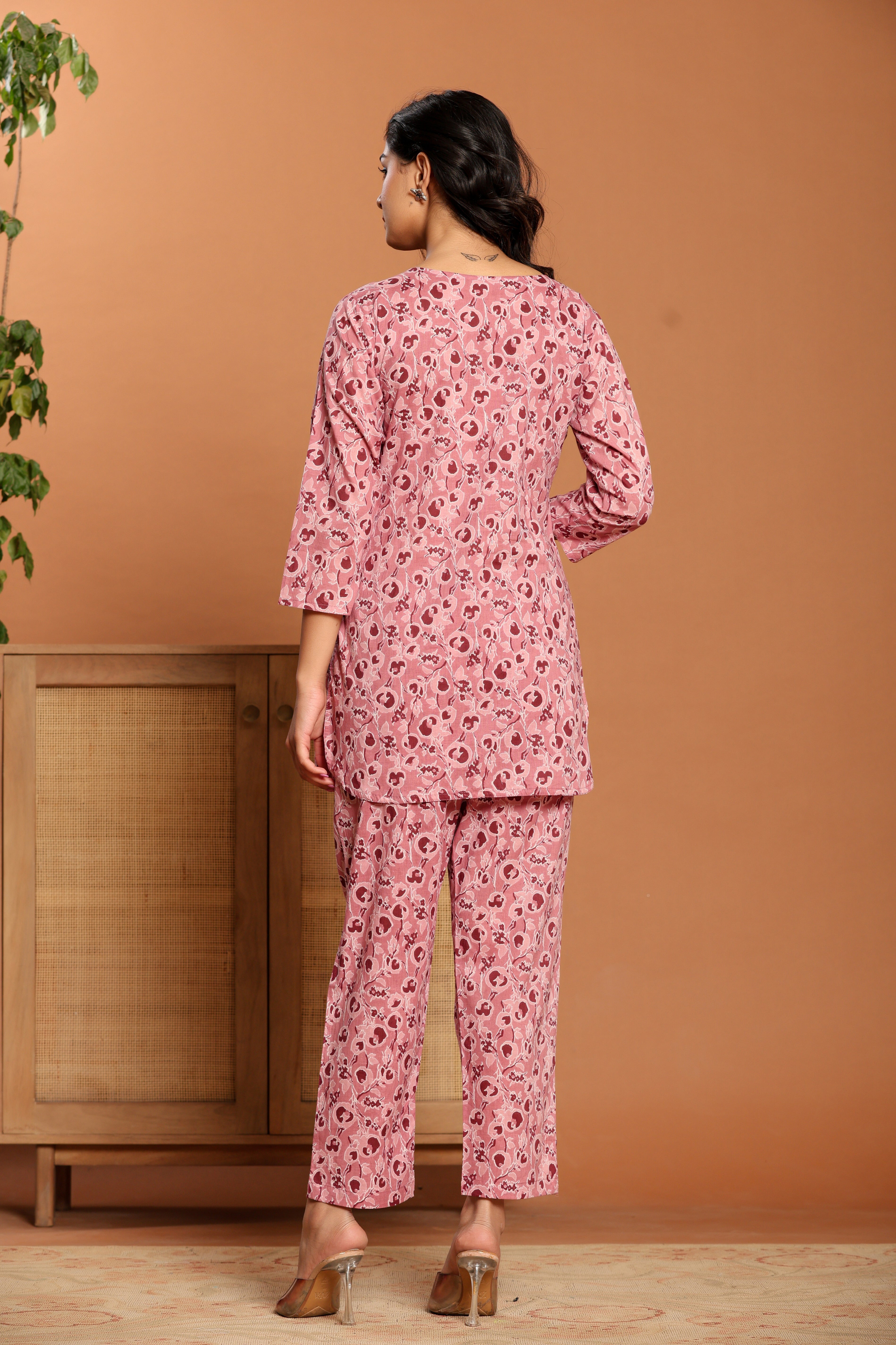 Pink Printed Cotton Coord Set - qivii