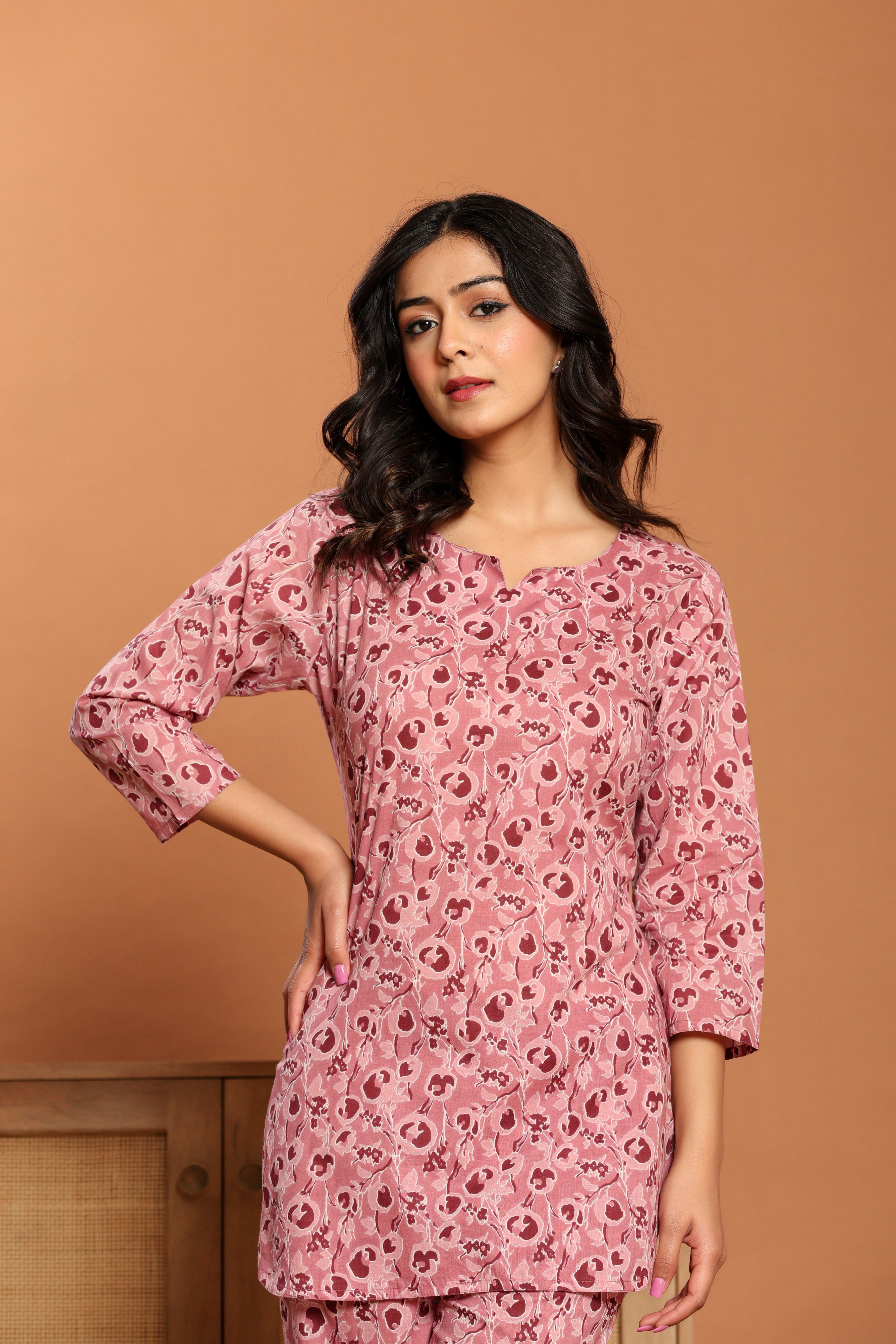 Pink Printed Cotton Coord Set - qivii