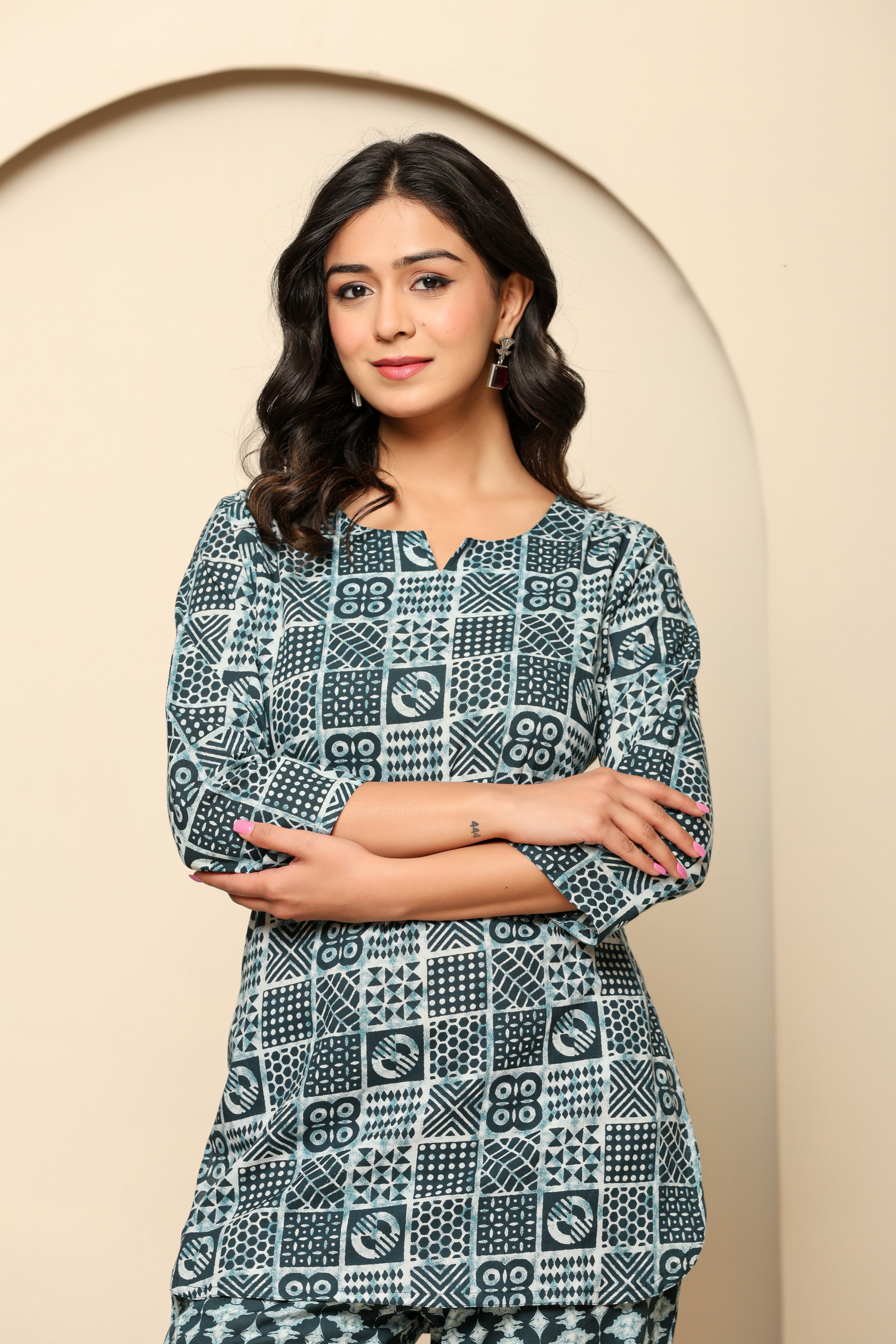 Blue Printed Cotton Coord Set - qivii