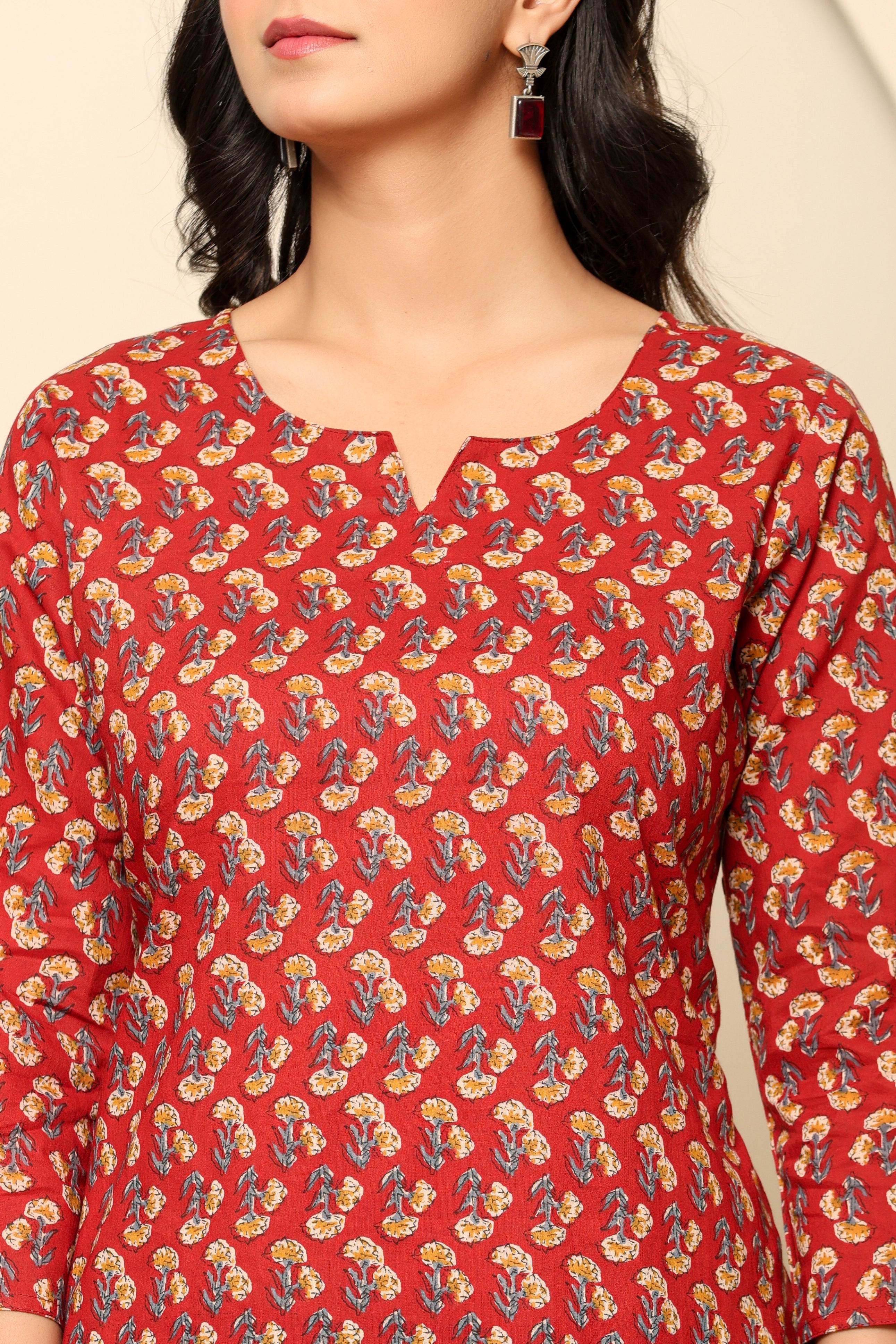 Red Printed Cotton Co- Ord Set