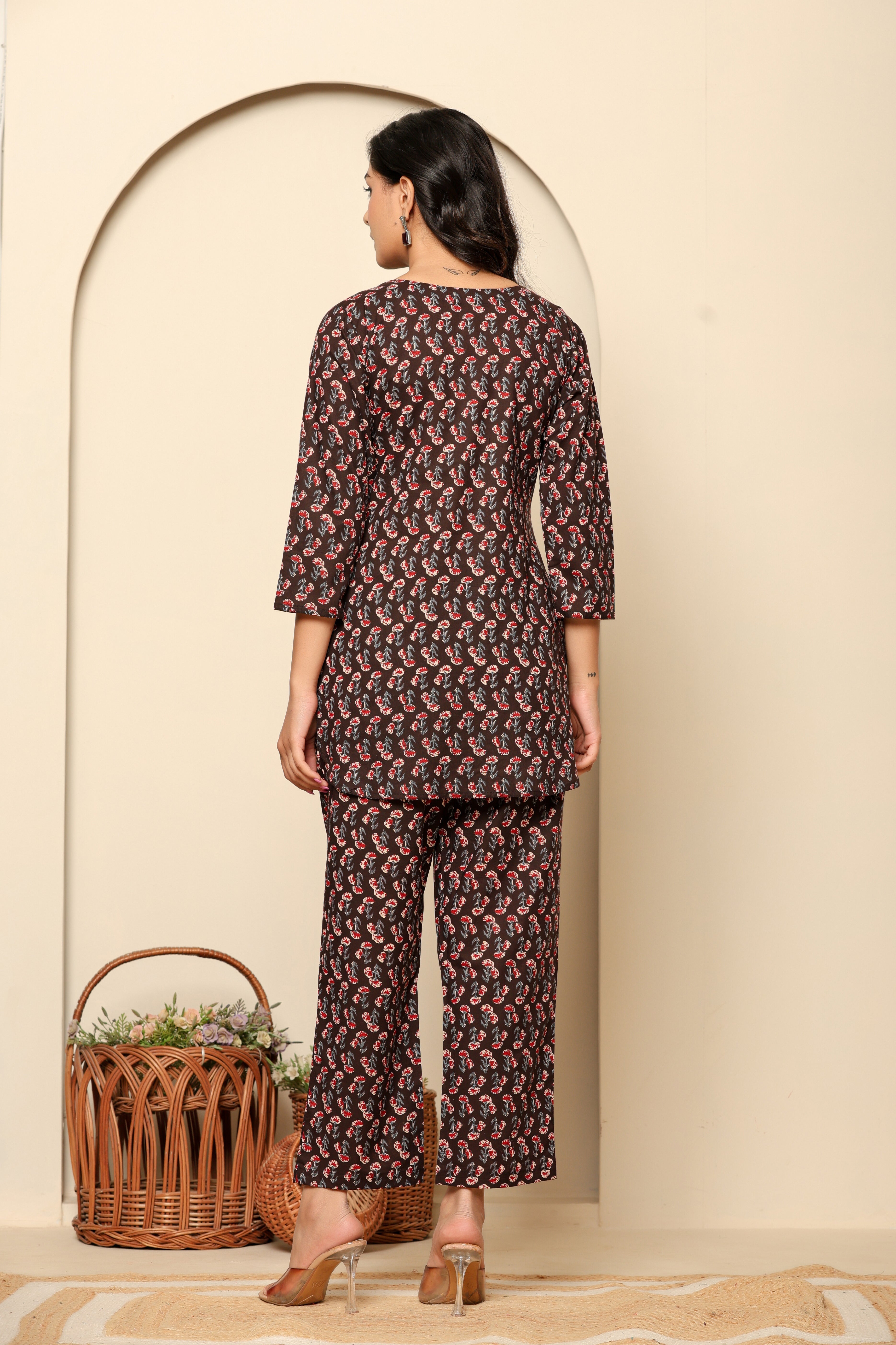 Black Printed Cotton Coord Set - qivii