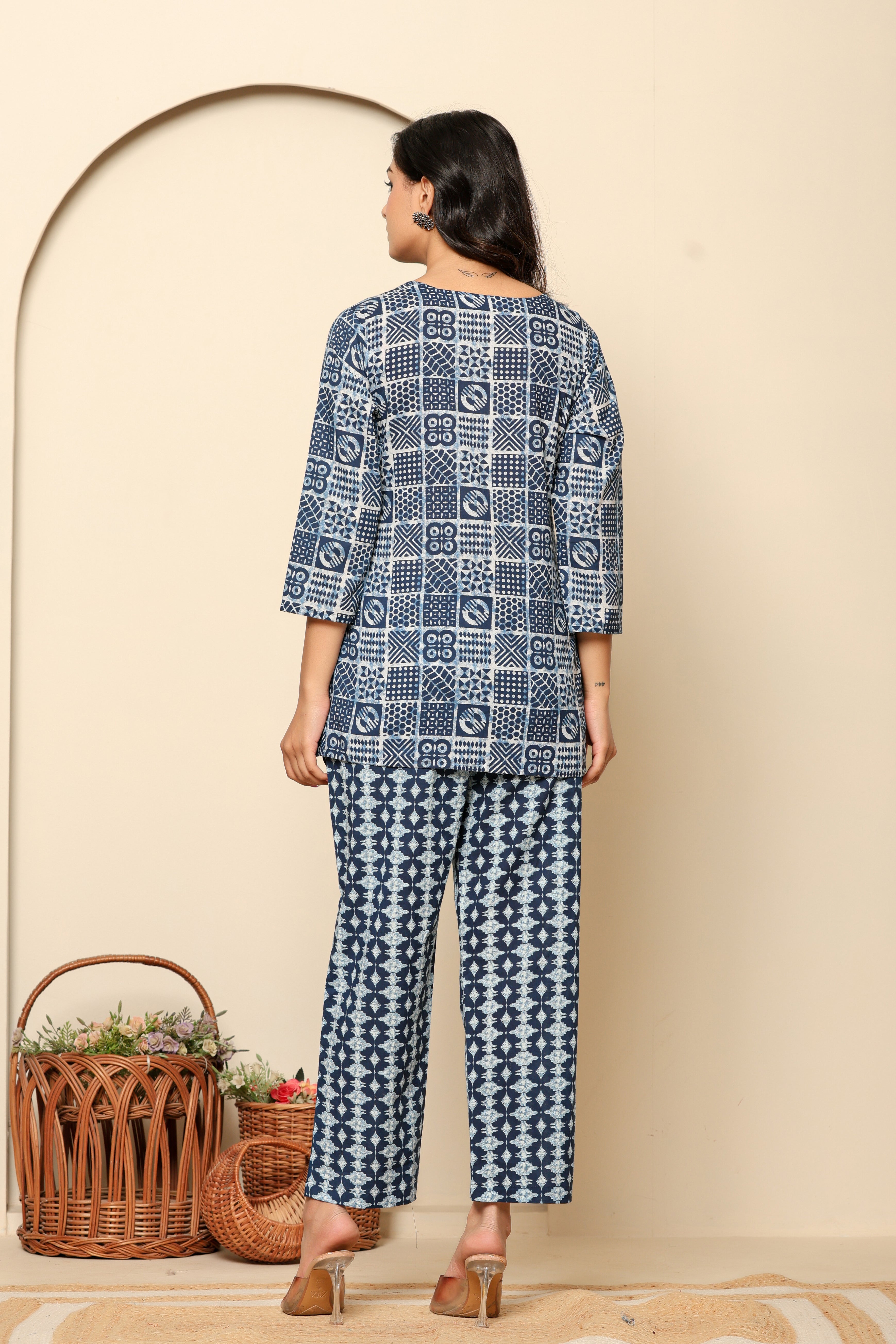 Blue Printed Cotton Coord Set - qivii