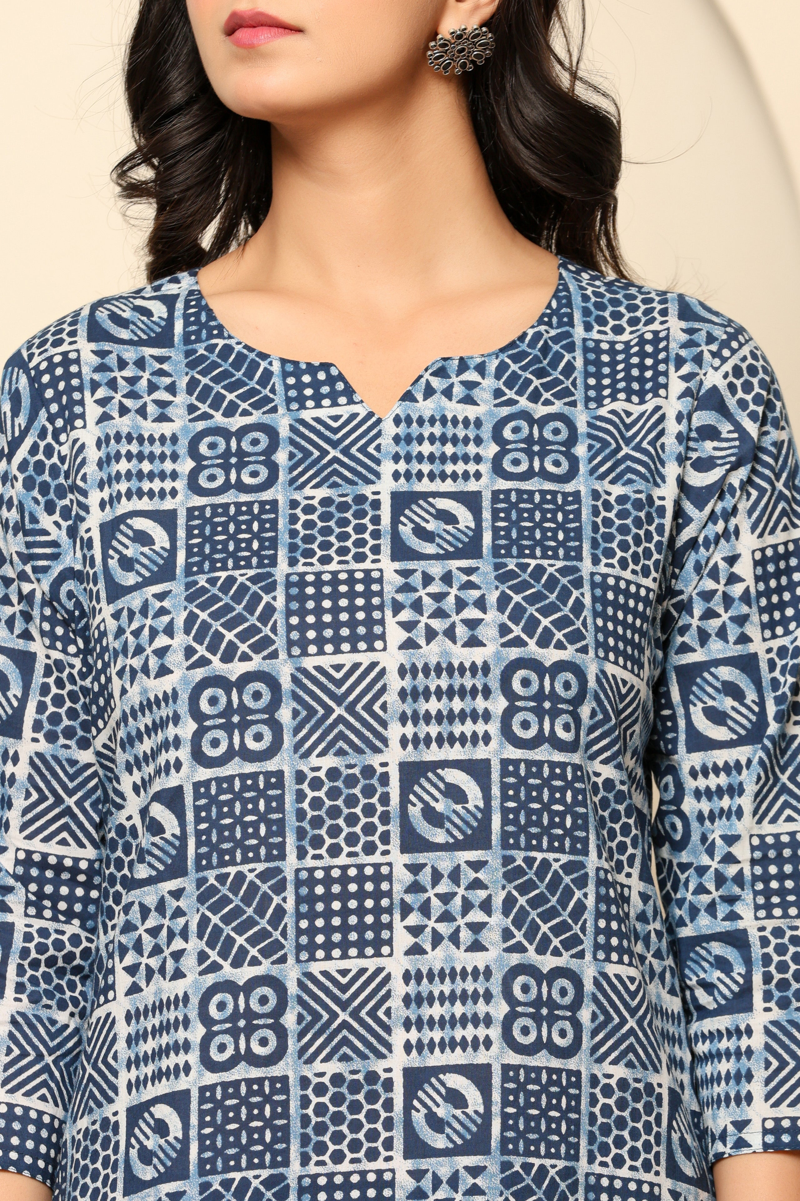 Blue Printed Cotton Coord Set - qivii