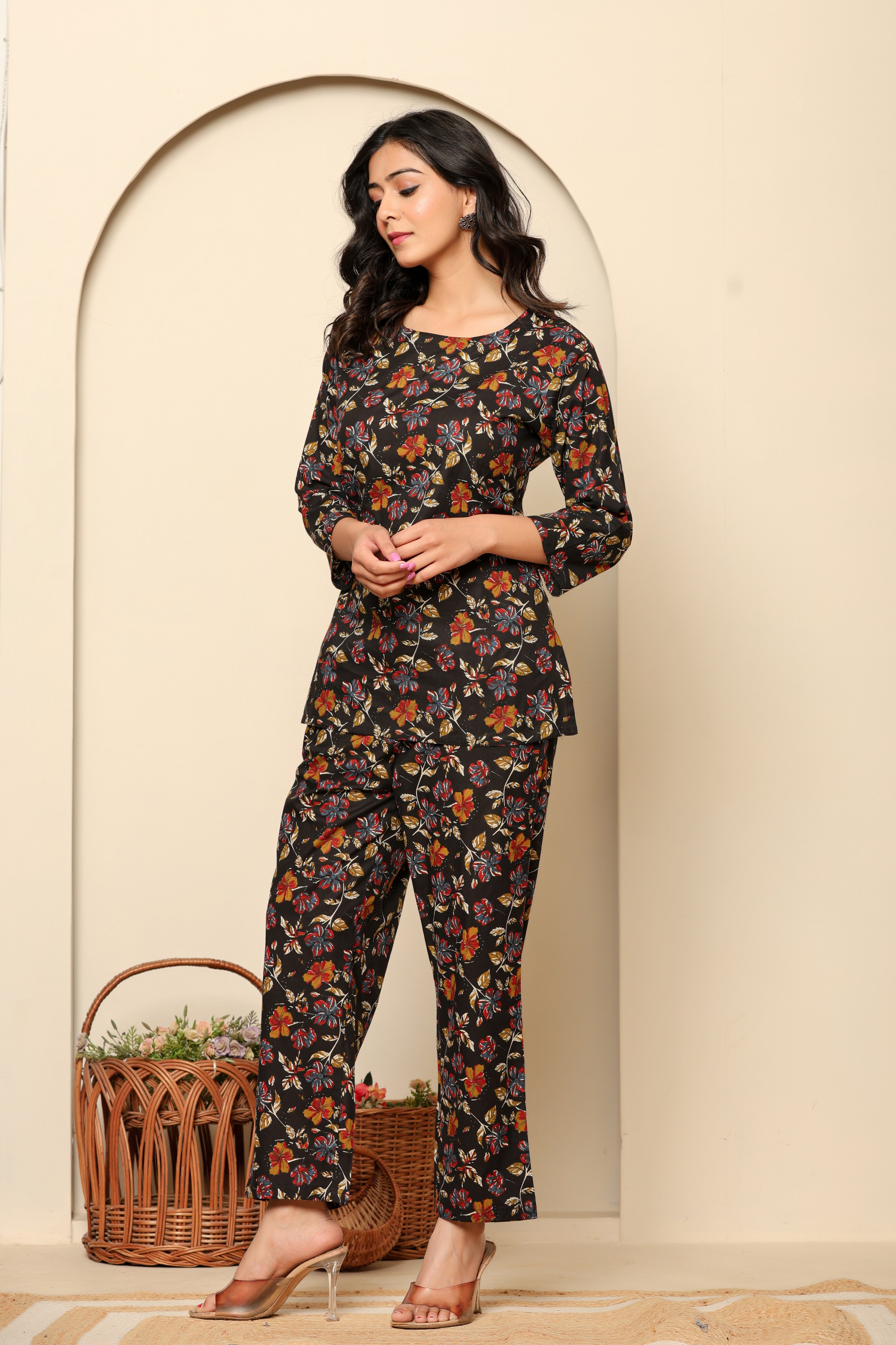 Black Printed Cotton Co- Ord Set