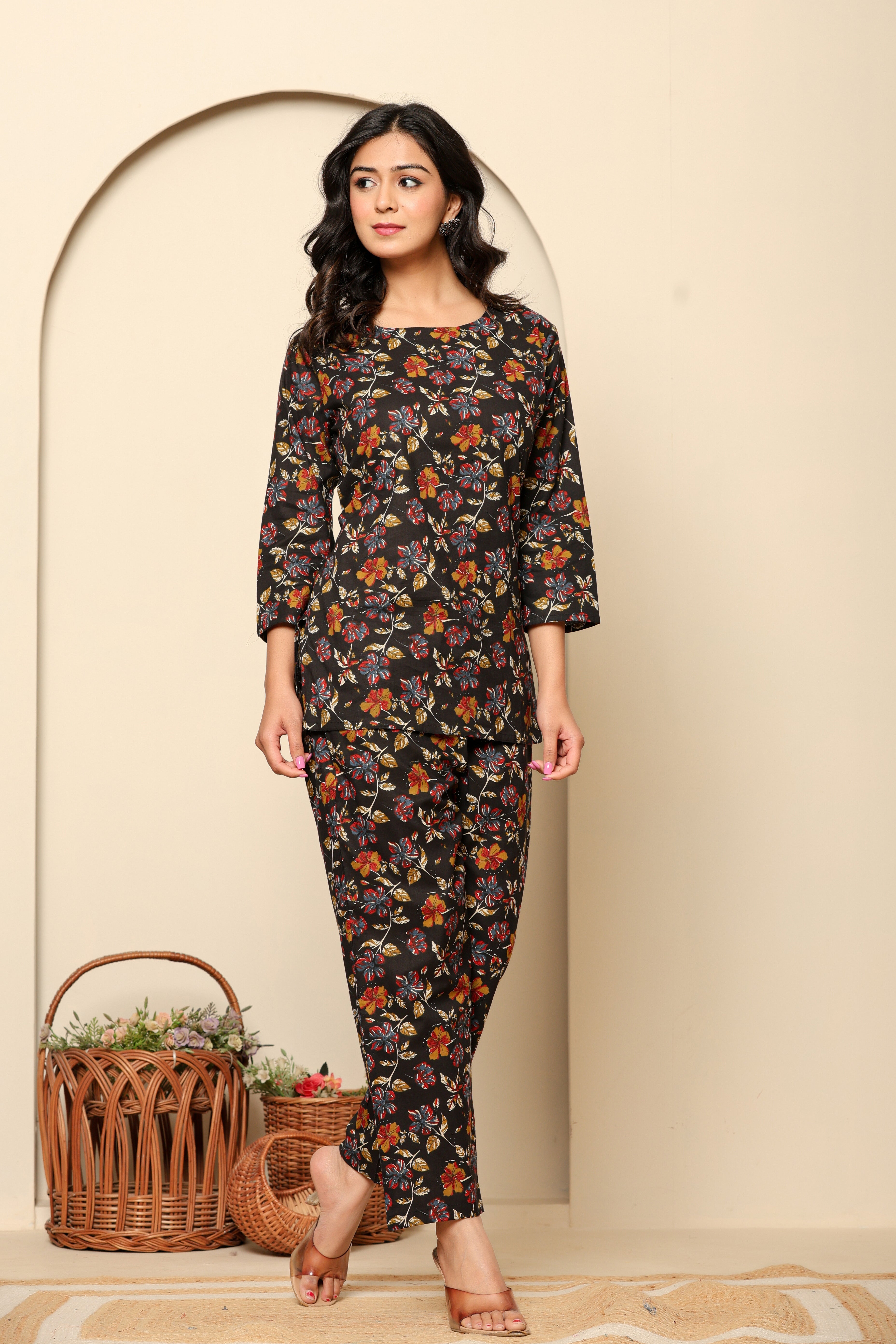 Black Printed Cotton Co- Ord Set