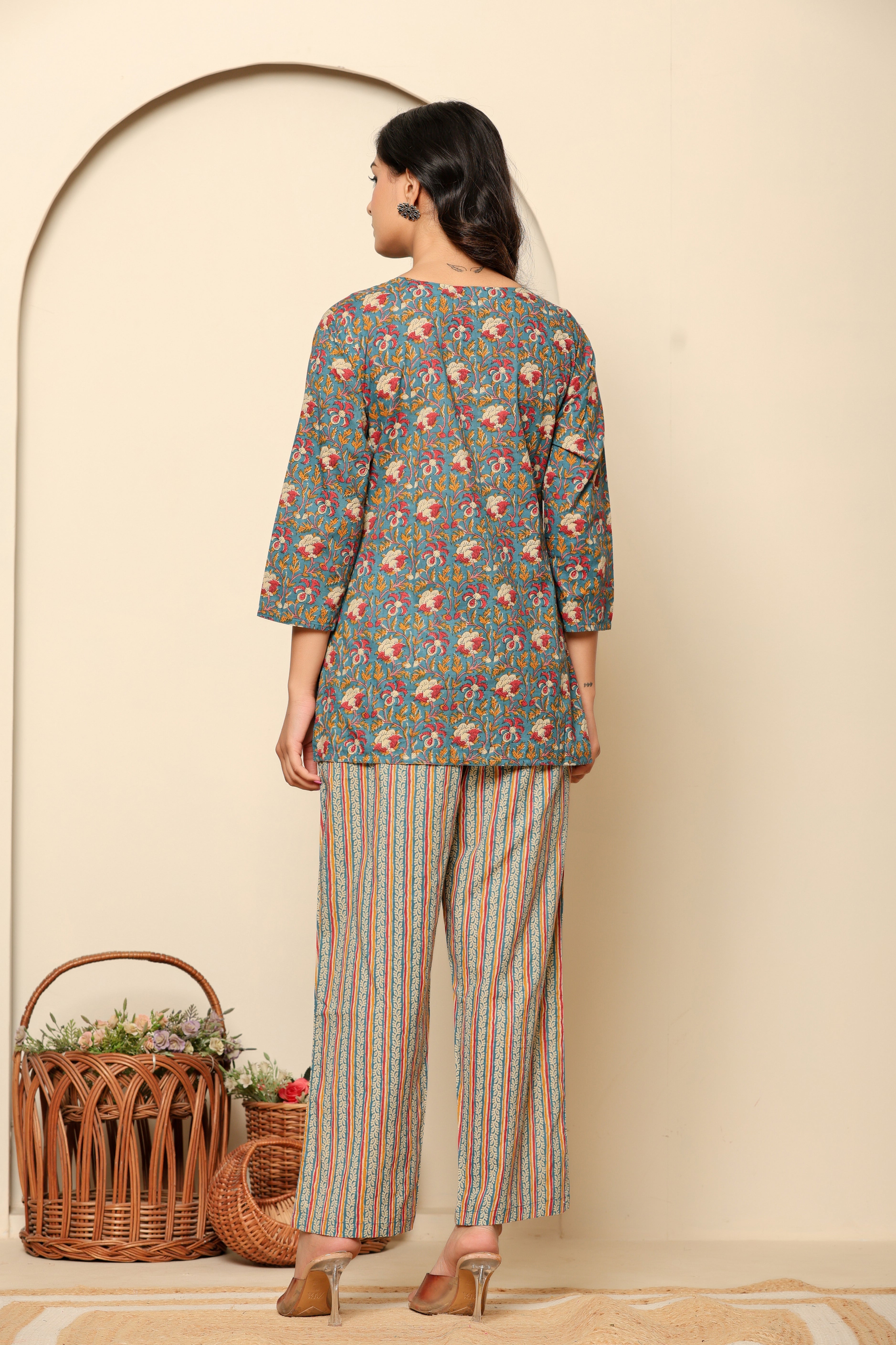 Green Printed Cotton Coord Set - qivii