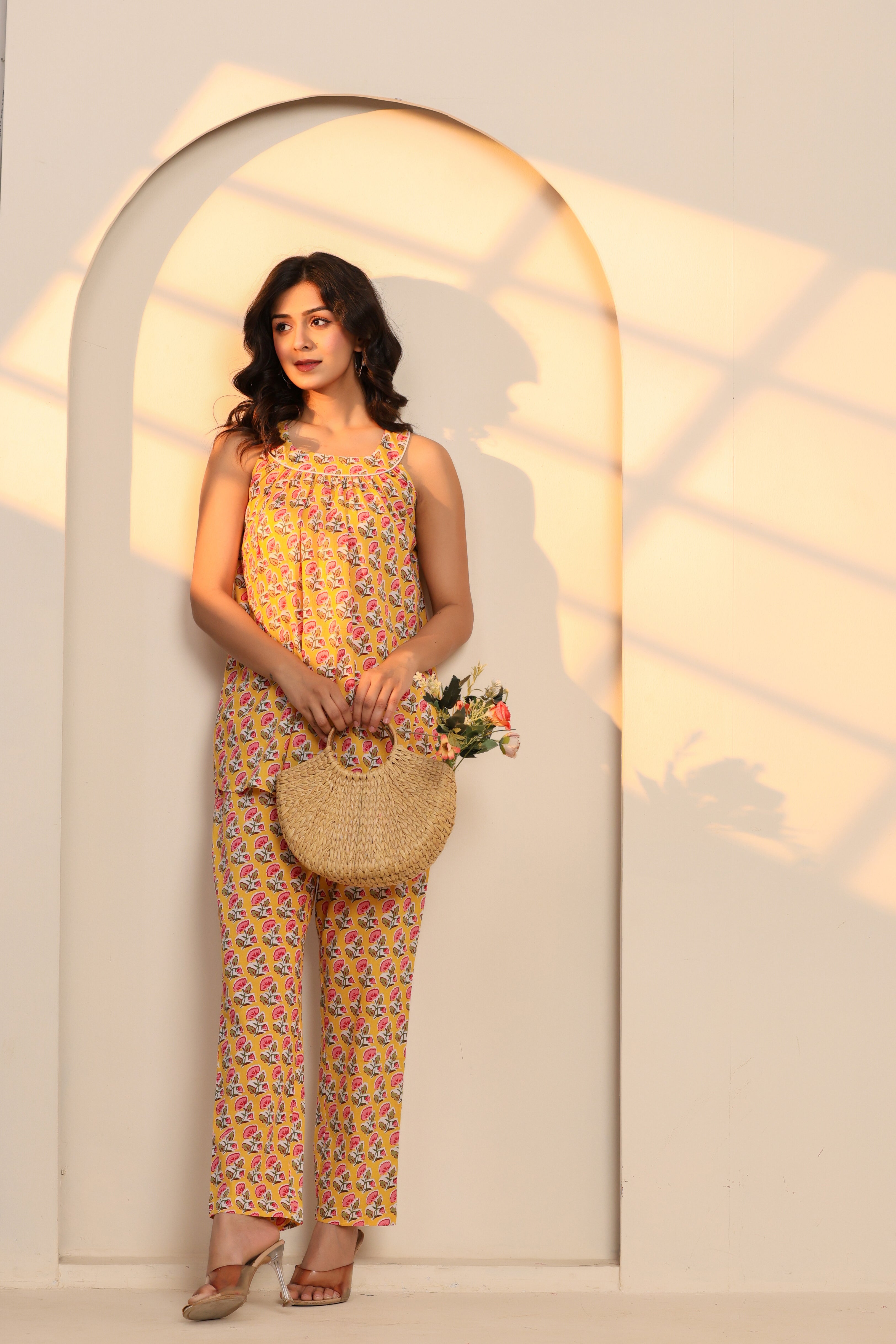 Radiant Yellow Cotton Hand Block Printed Co- Ord Set - By Ragavi - qivii