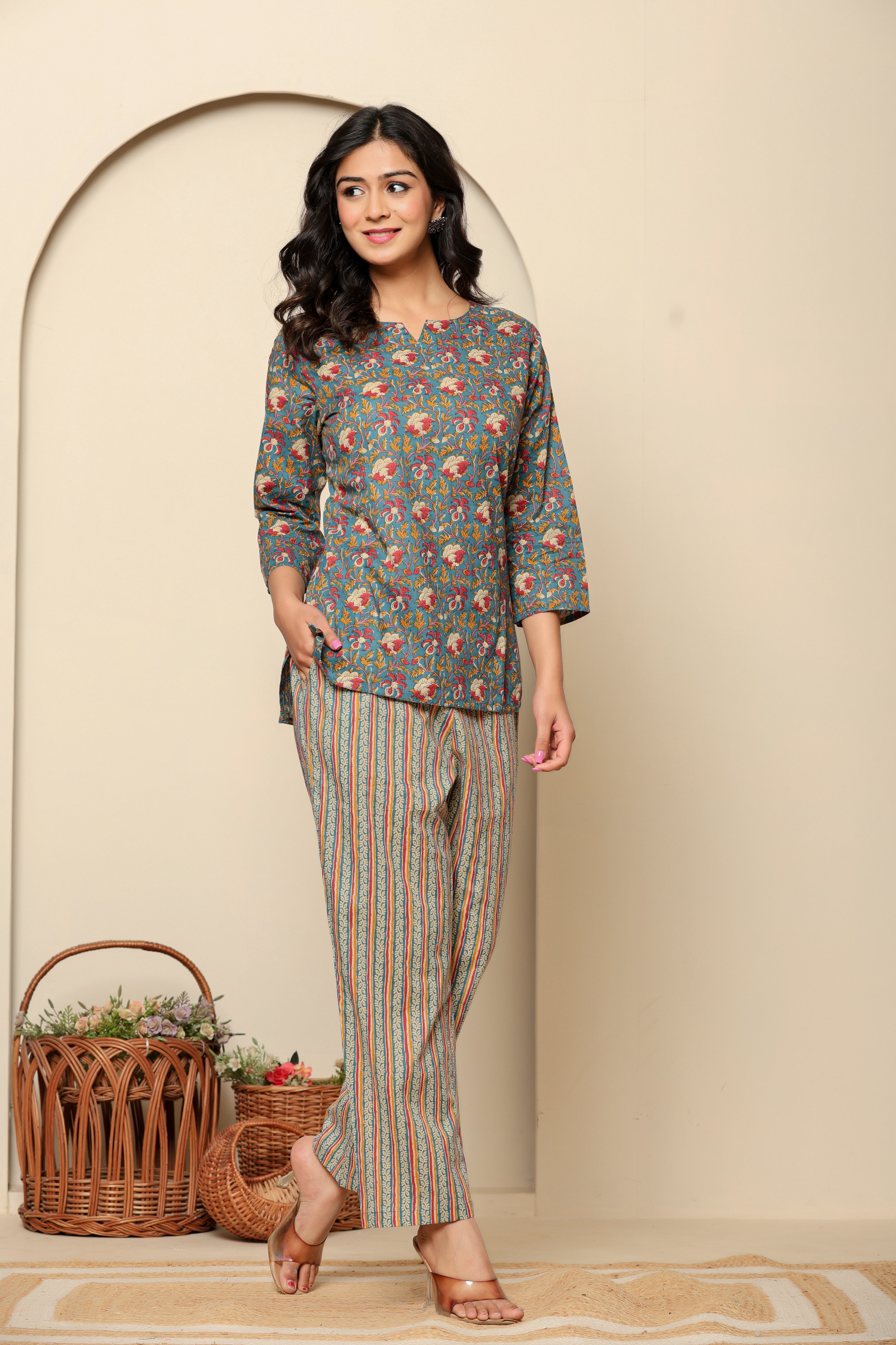 Green Printed Cotton Co- Ord Set