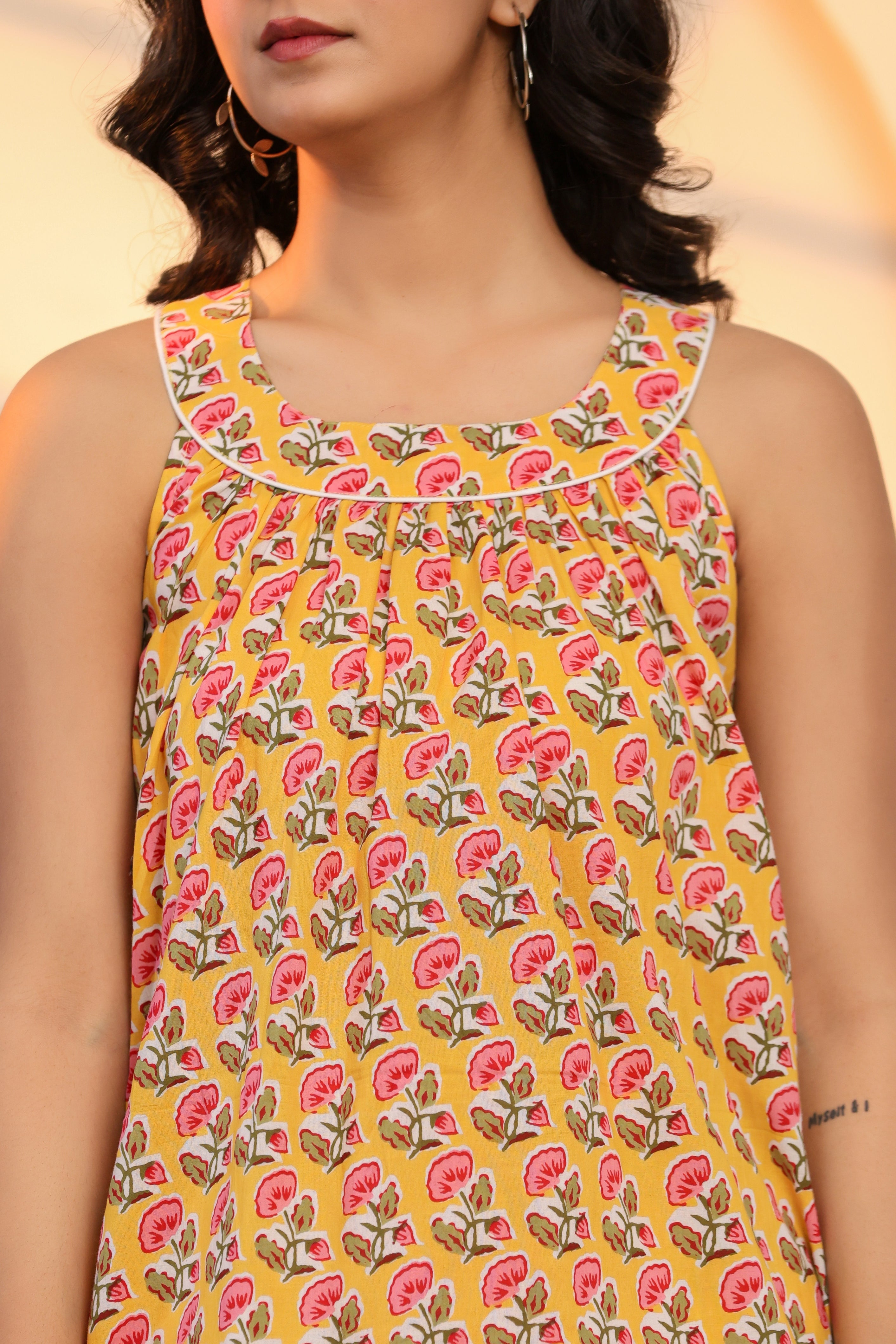 Radiant Yellow Cotton Hand Block Printed Co- Ord Set - By Ragavi - qivii