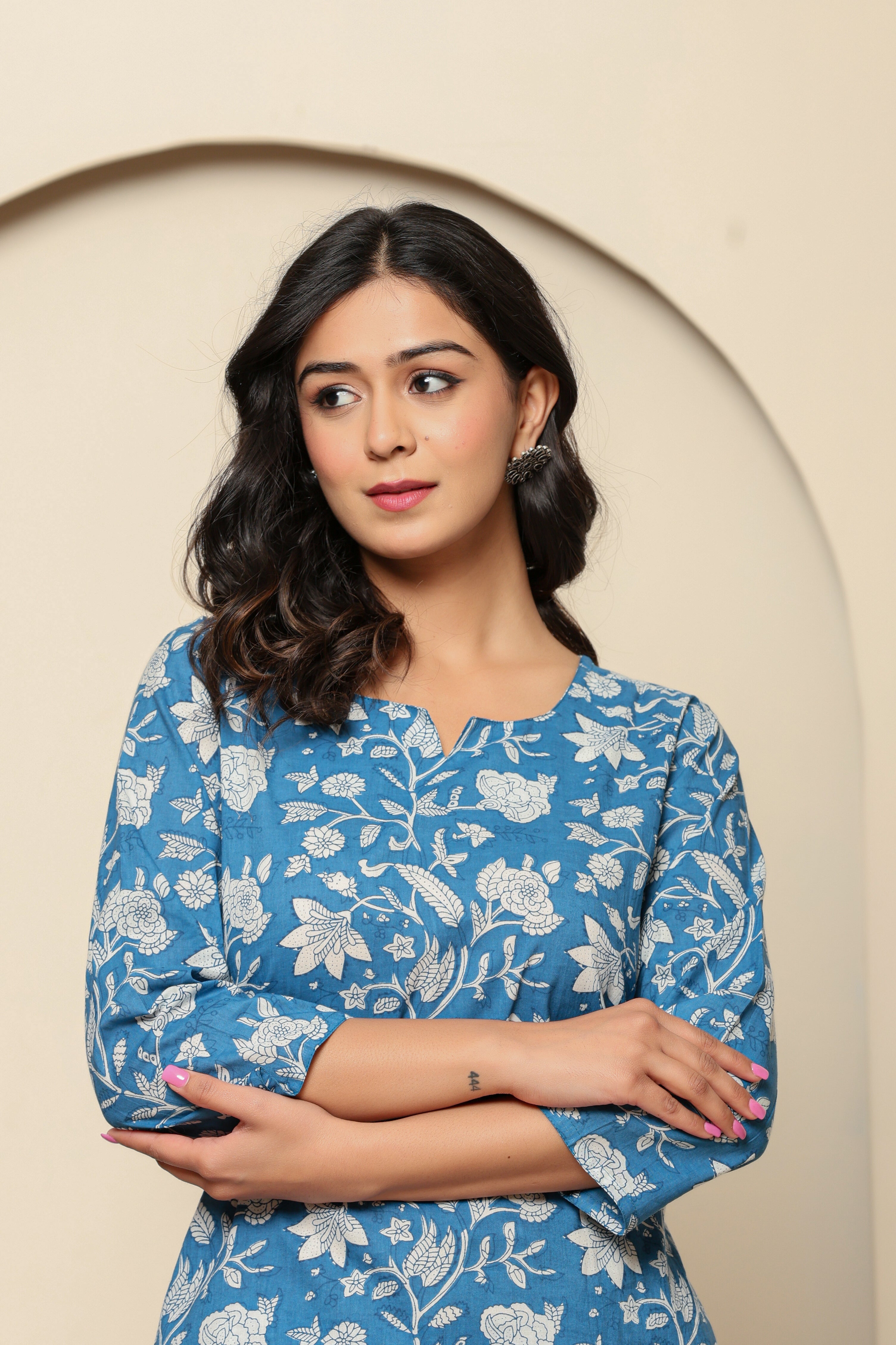 Blue Printed Cotton Coord Set - qivii