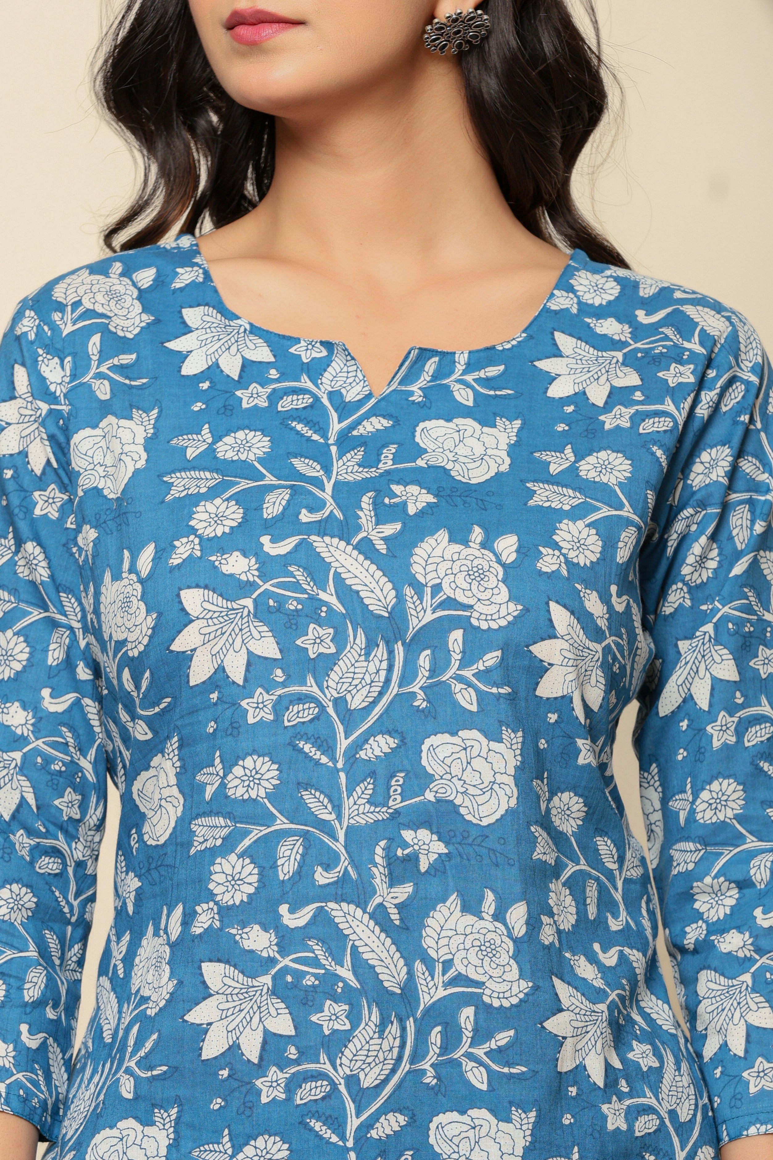 Blue Printed Cotton Coord Set - qivii