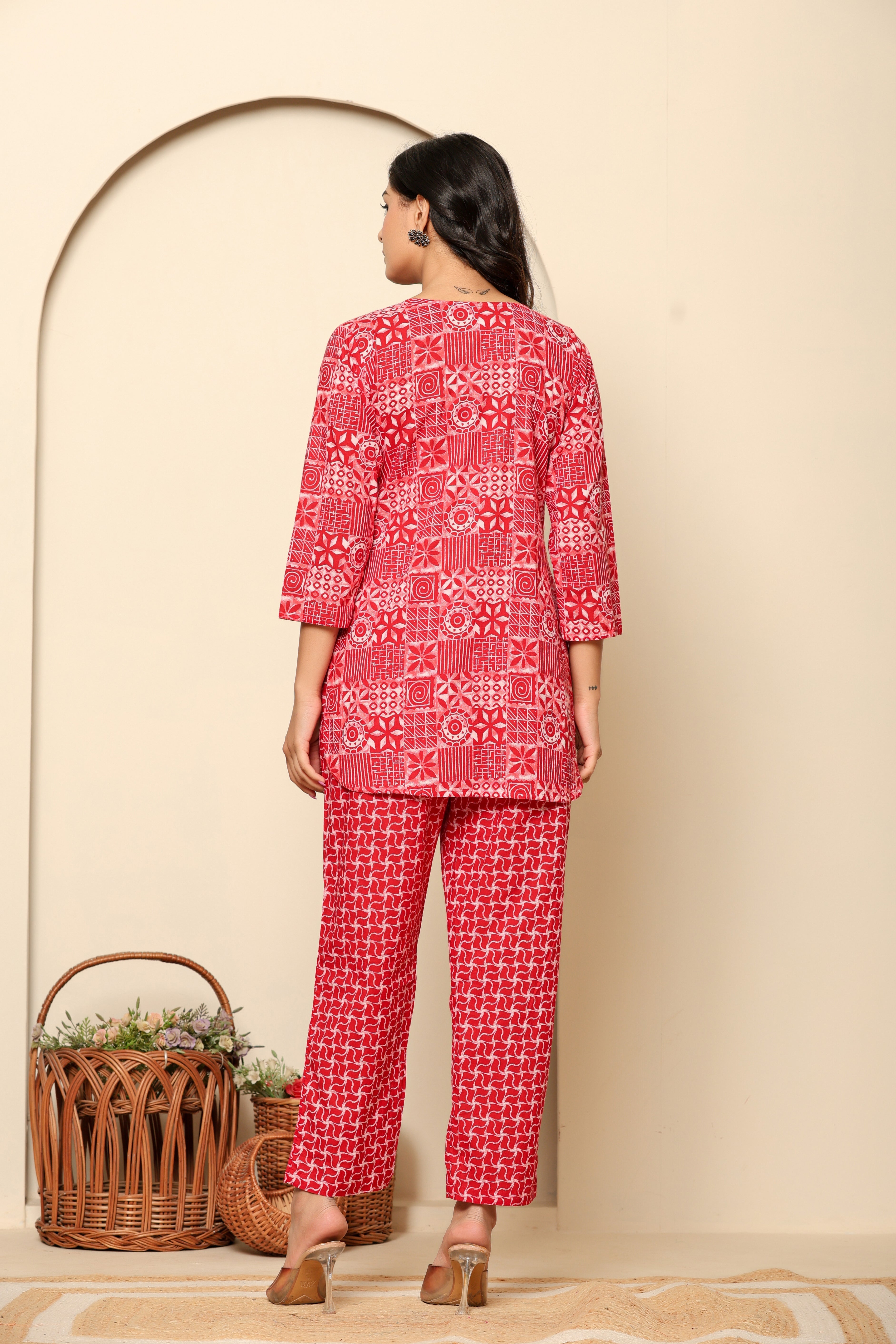 Pink Printed Cotton Coord Set - qivii