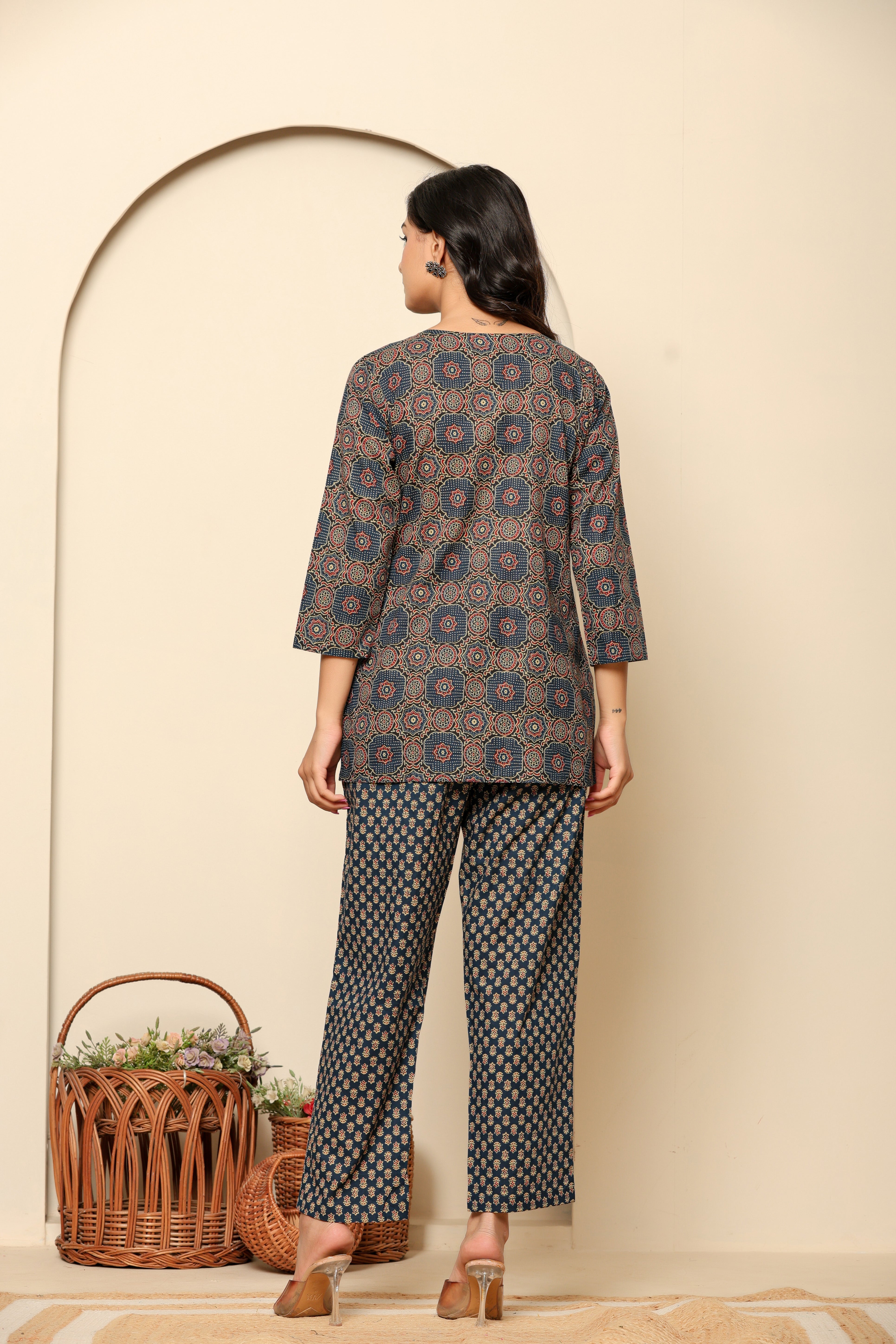 Blue Printed Cotton Coord Set - qivii