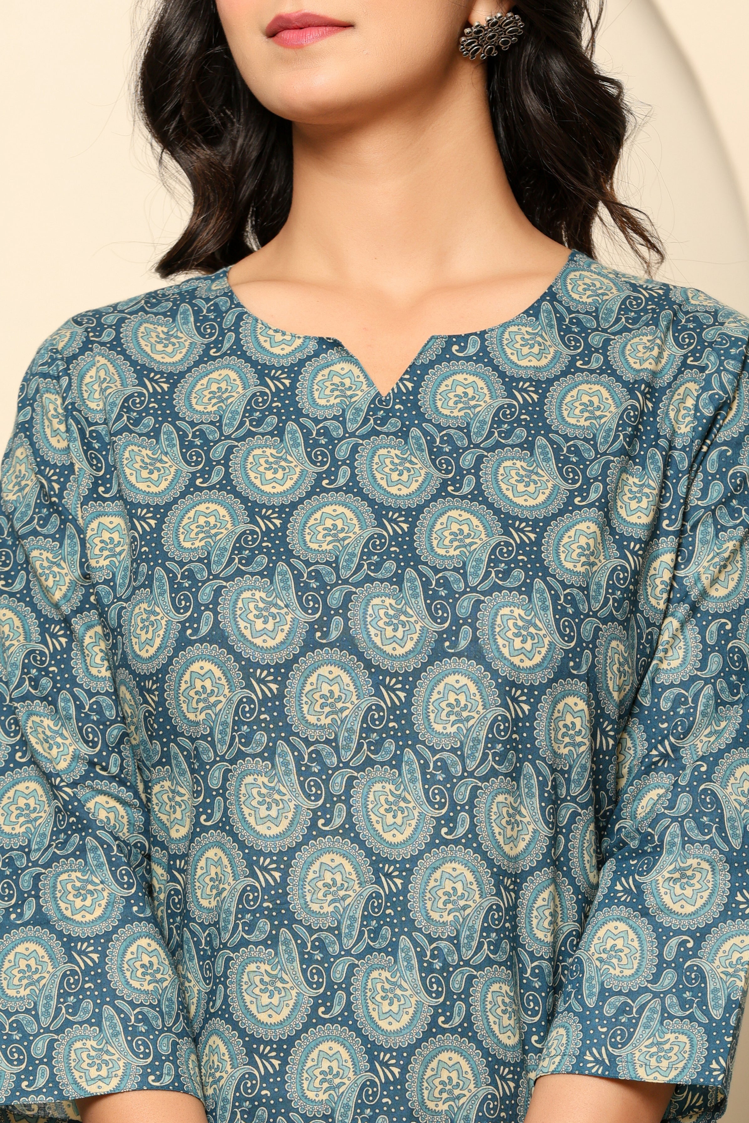 Blue Printed Cotton Coord Set - qivii