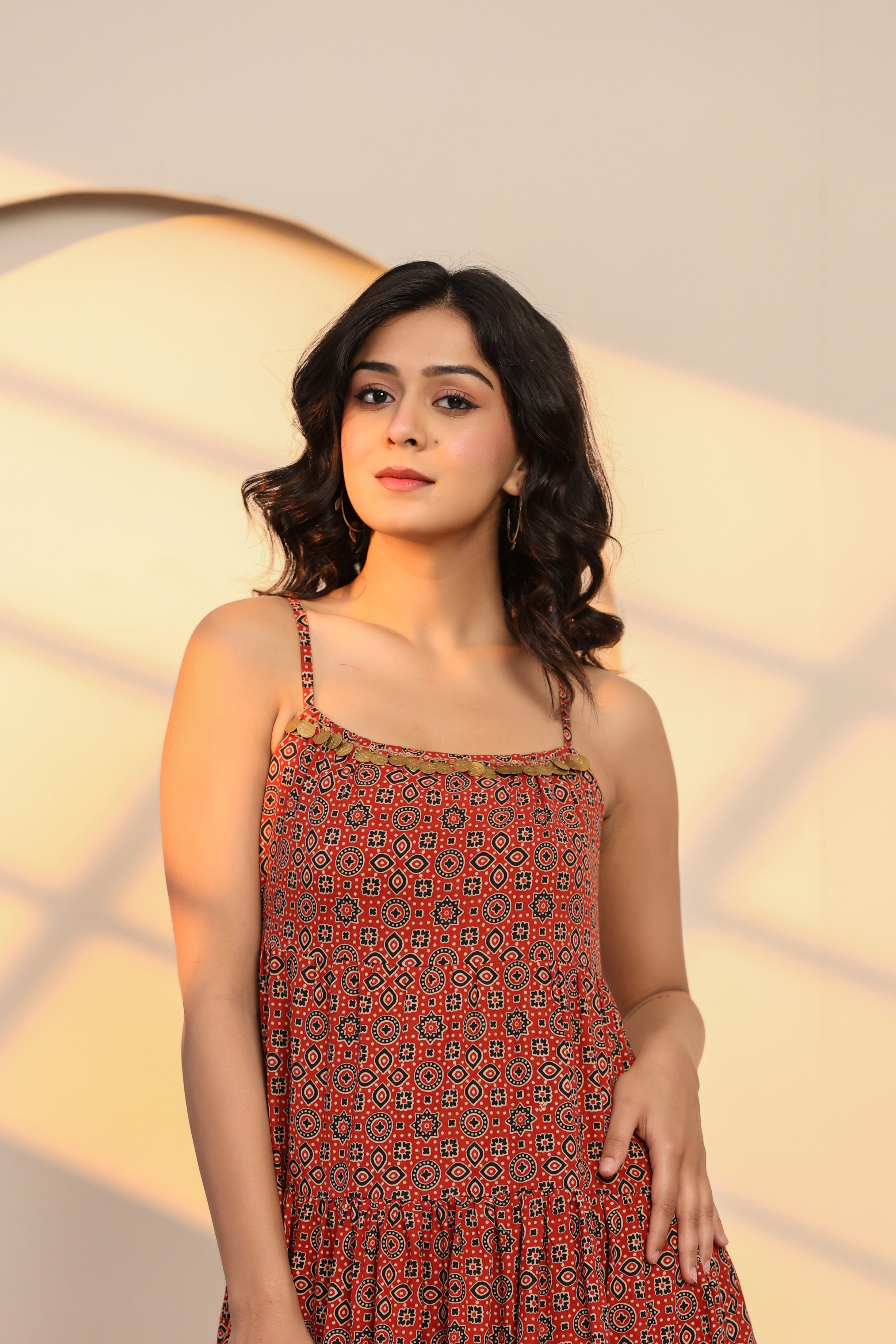 Scarlet Sage Red Cotton Hand Block Printed Maxi Dress - By Ragavi - qivii