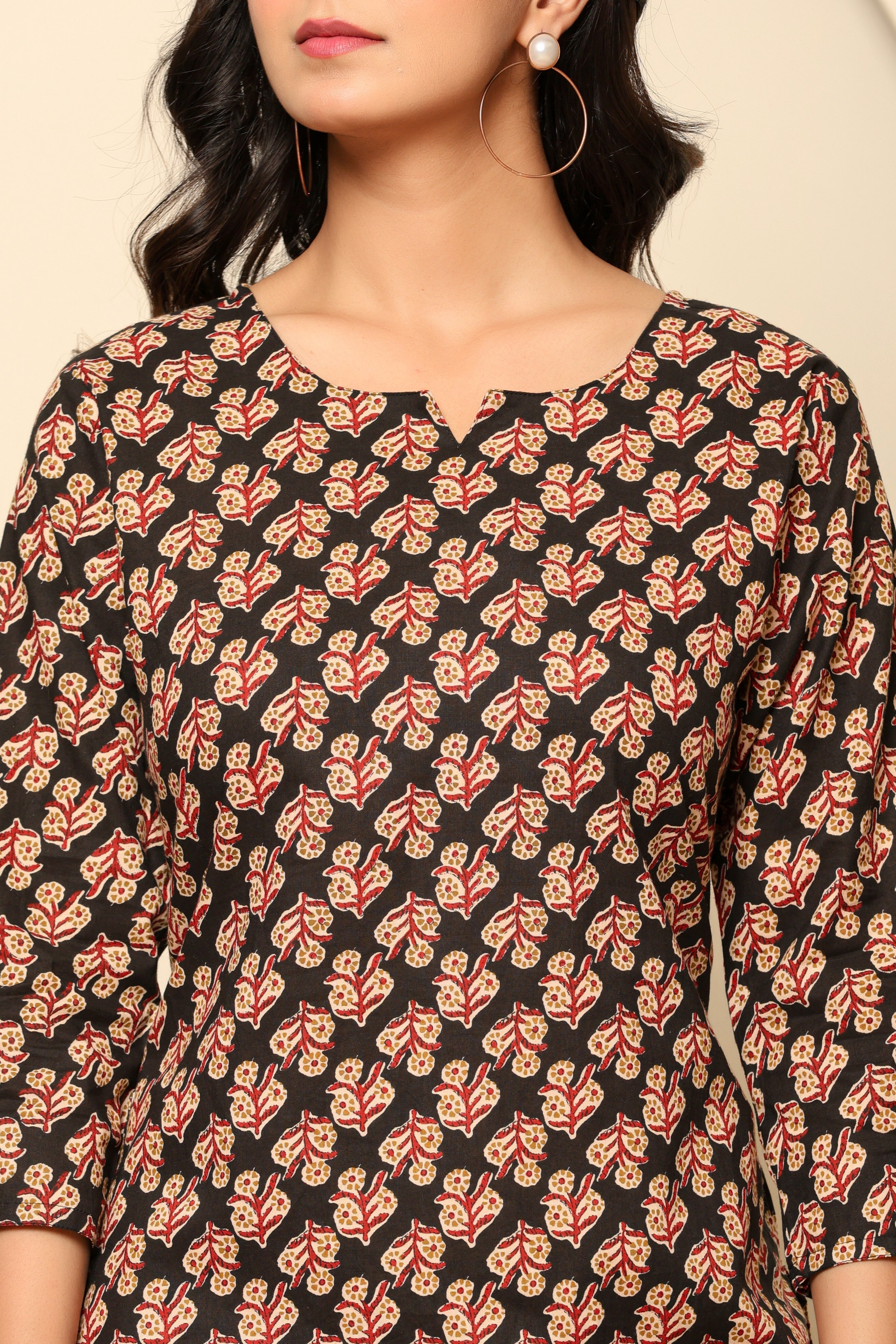 Black Printed Cotton Coord Set - qivii