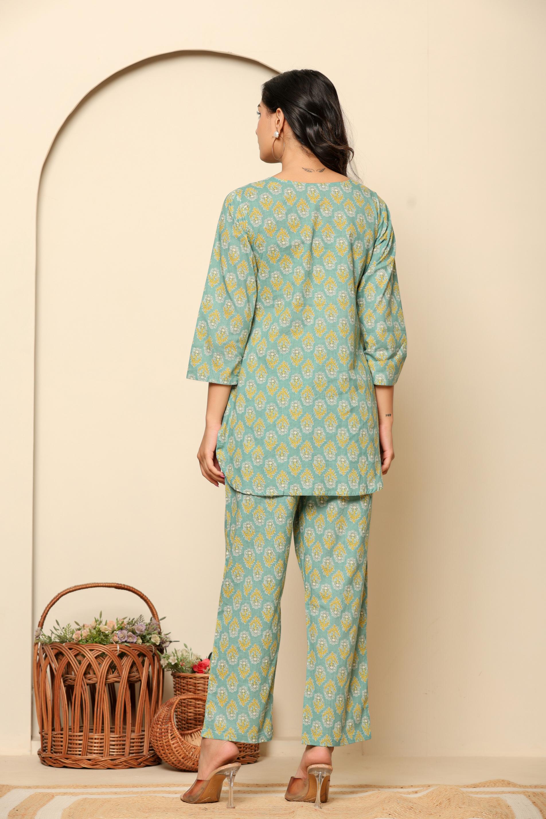 Green Printed Cotton Co- Ord Set