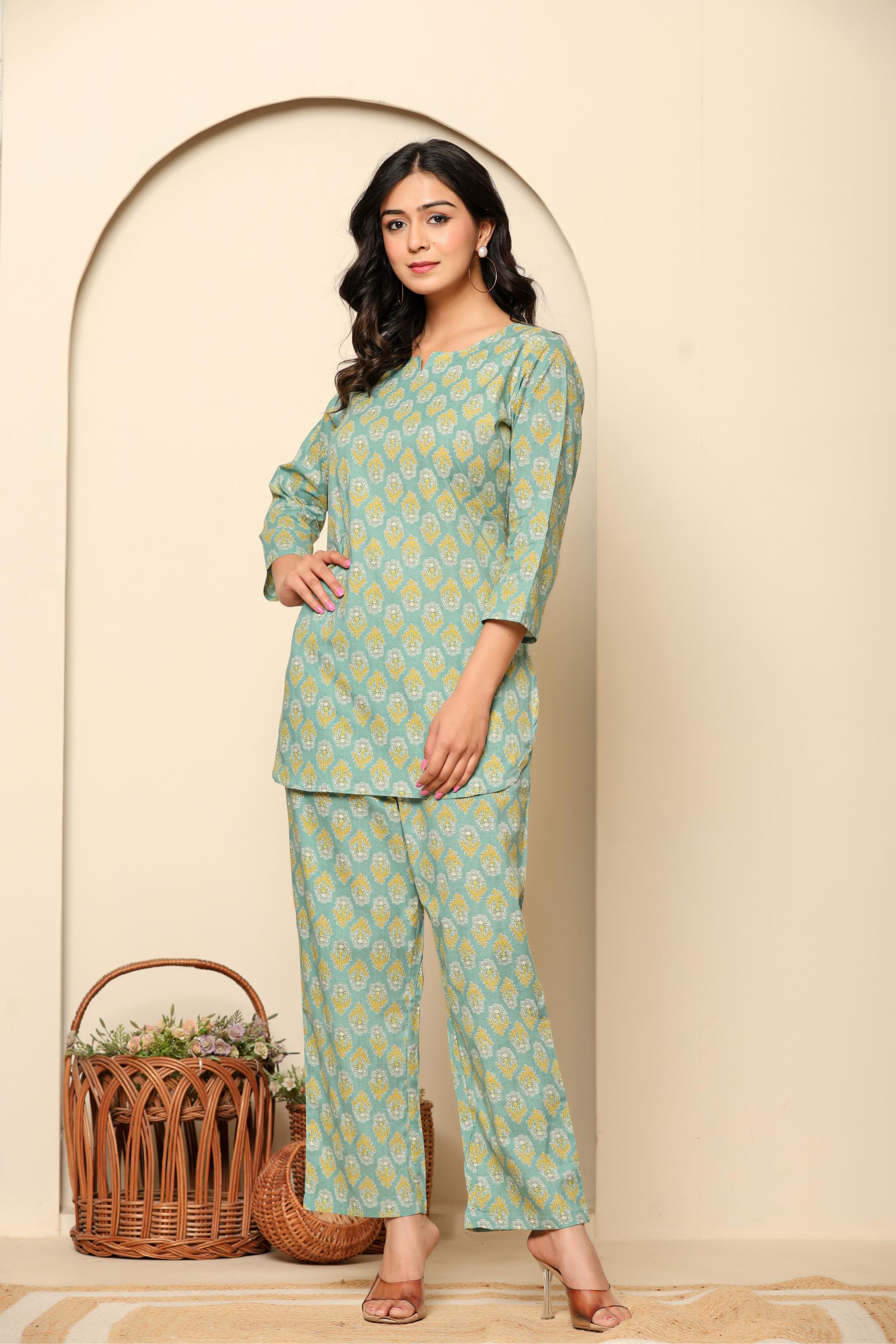 Green Printed Cotton Co- Ord Set