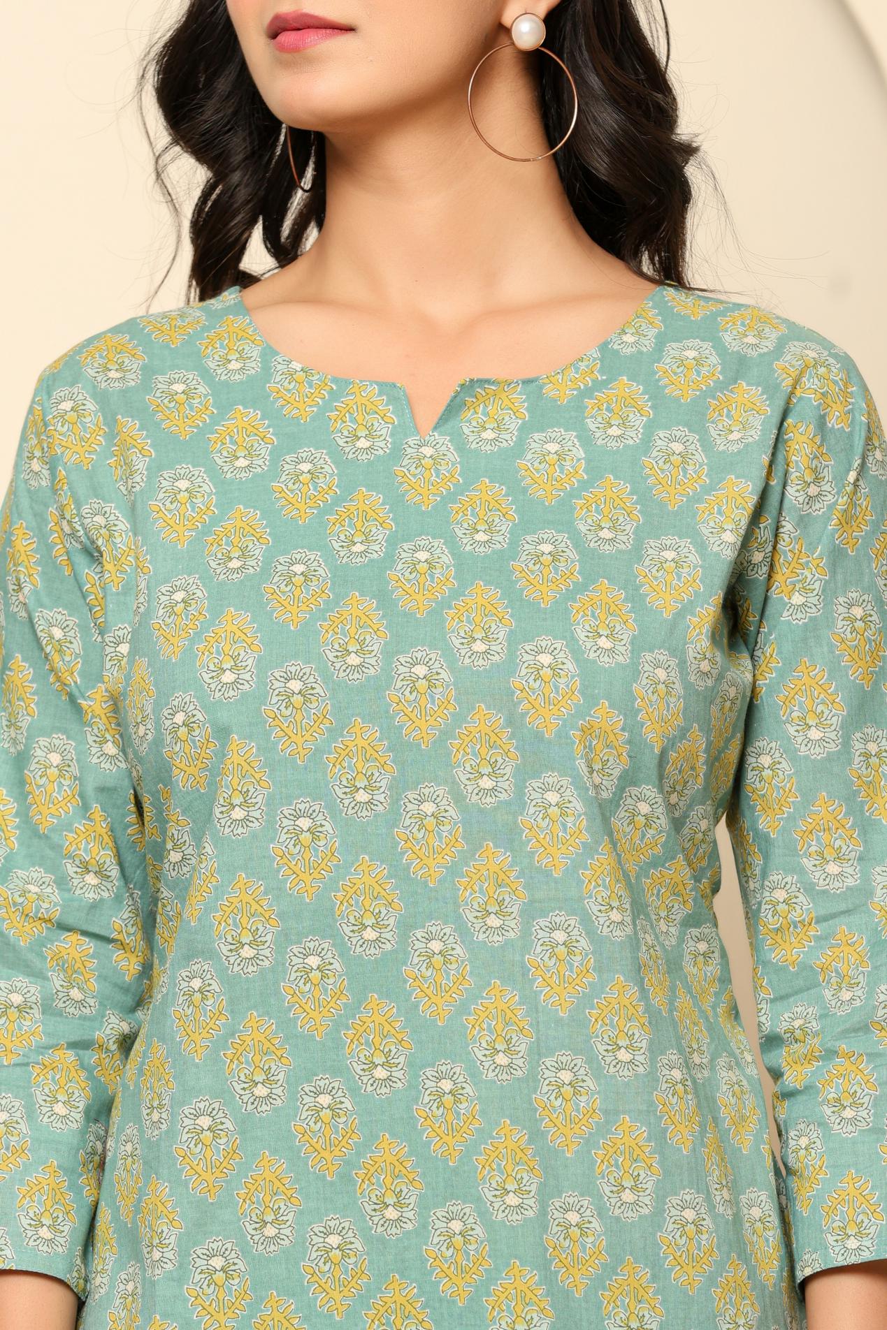 Green Printed Cotton Co- Ord Set