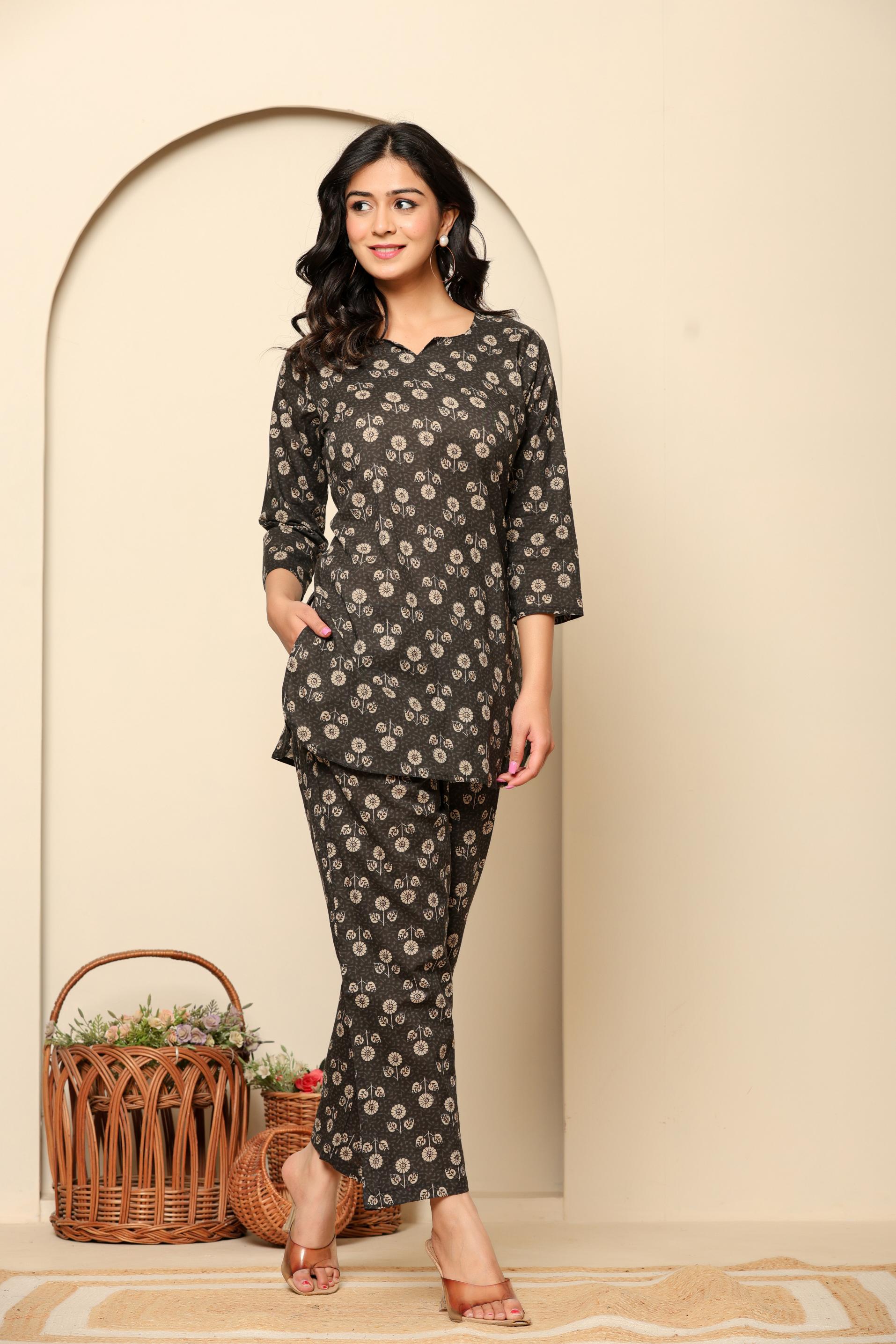 Black Printed Cotton Co- Ord Set