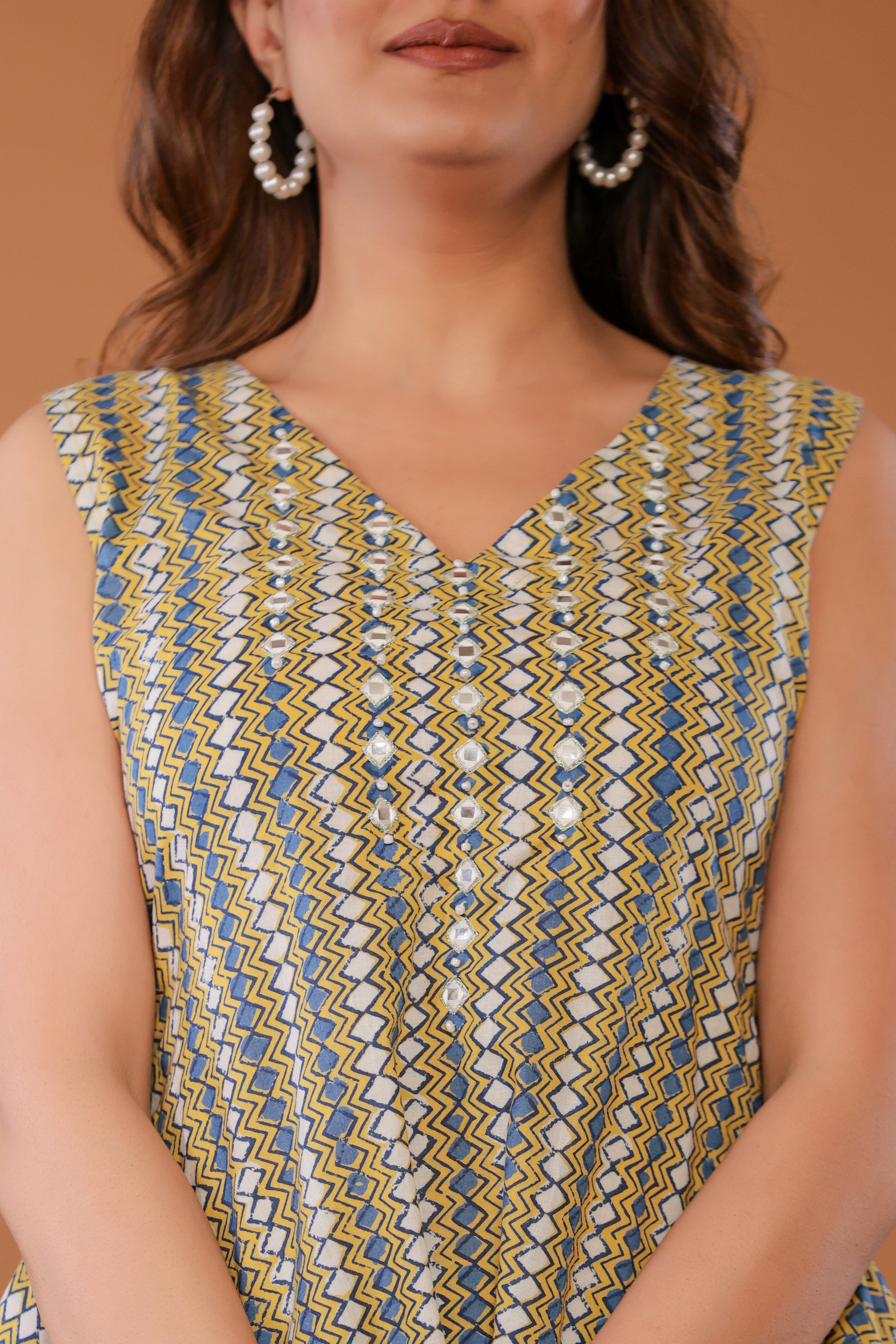 Golden Haze Yellow Cotton Hand Block Printed Co- Ord Set - By Ragavi - qivii