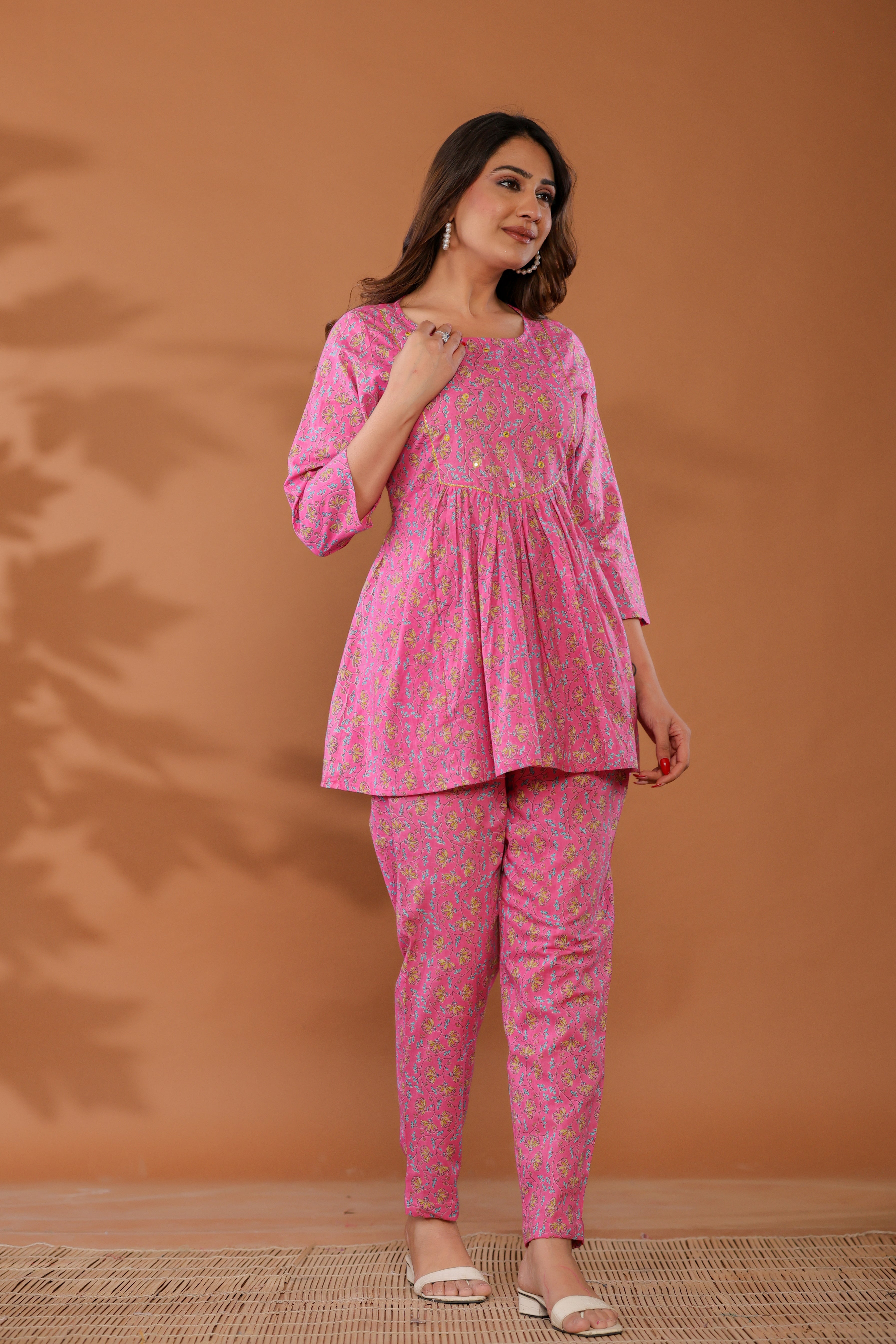 Aurora Pink Cotton Hand Block Printed Co- Ord Set