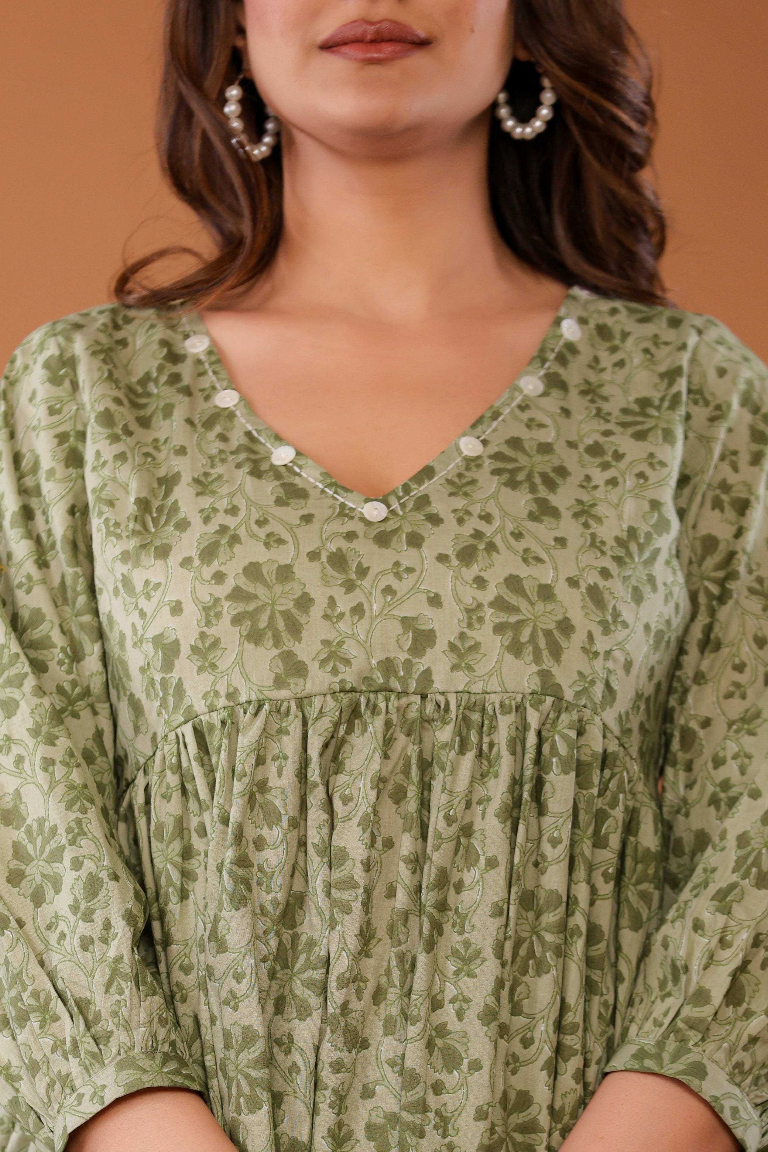 Meadow Green Cotton Hand Block Printed Co- Ord Set - By Ragavi - qivii