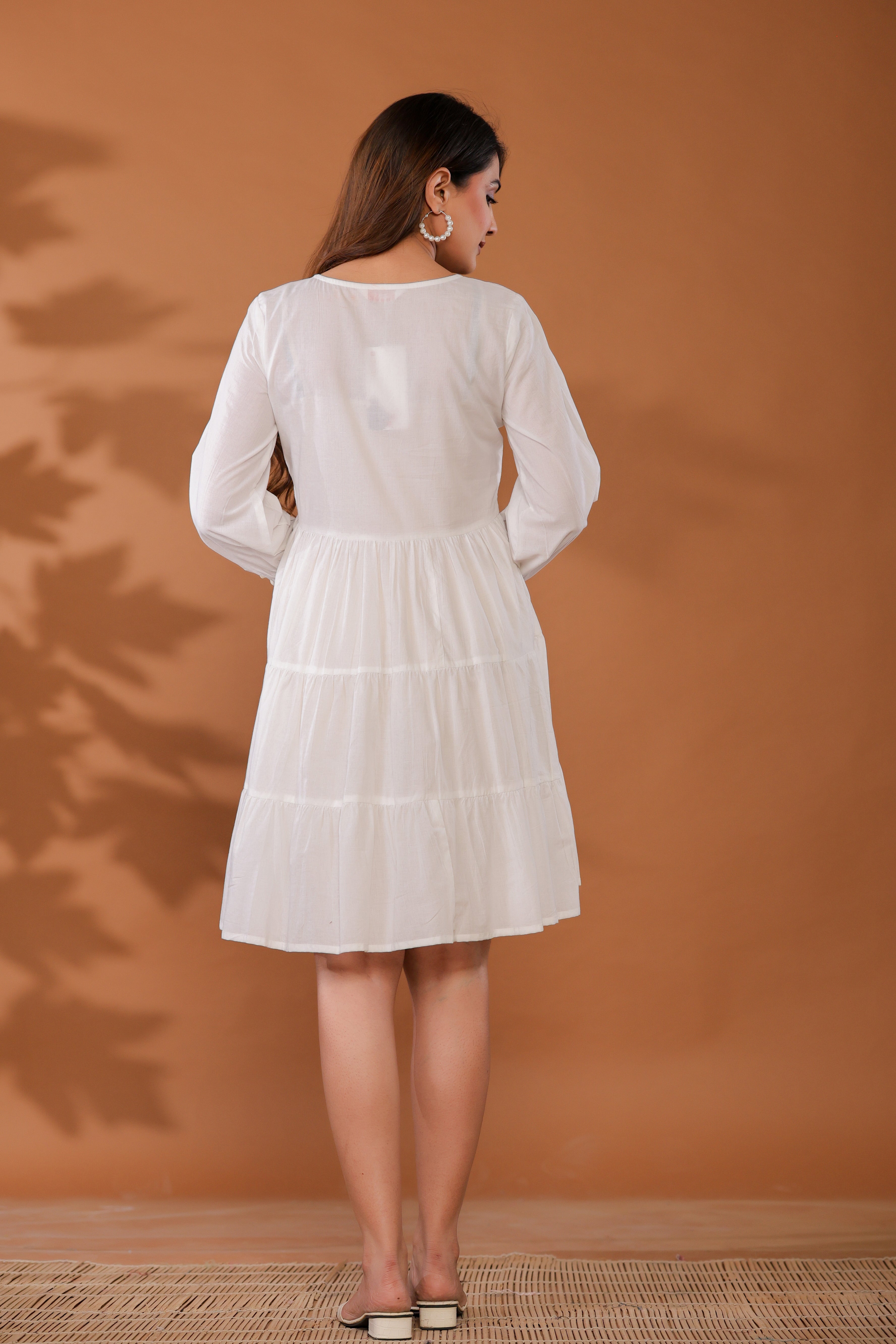 Marshmallow White Cotton Tiered Dress - qivii