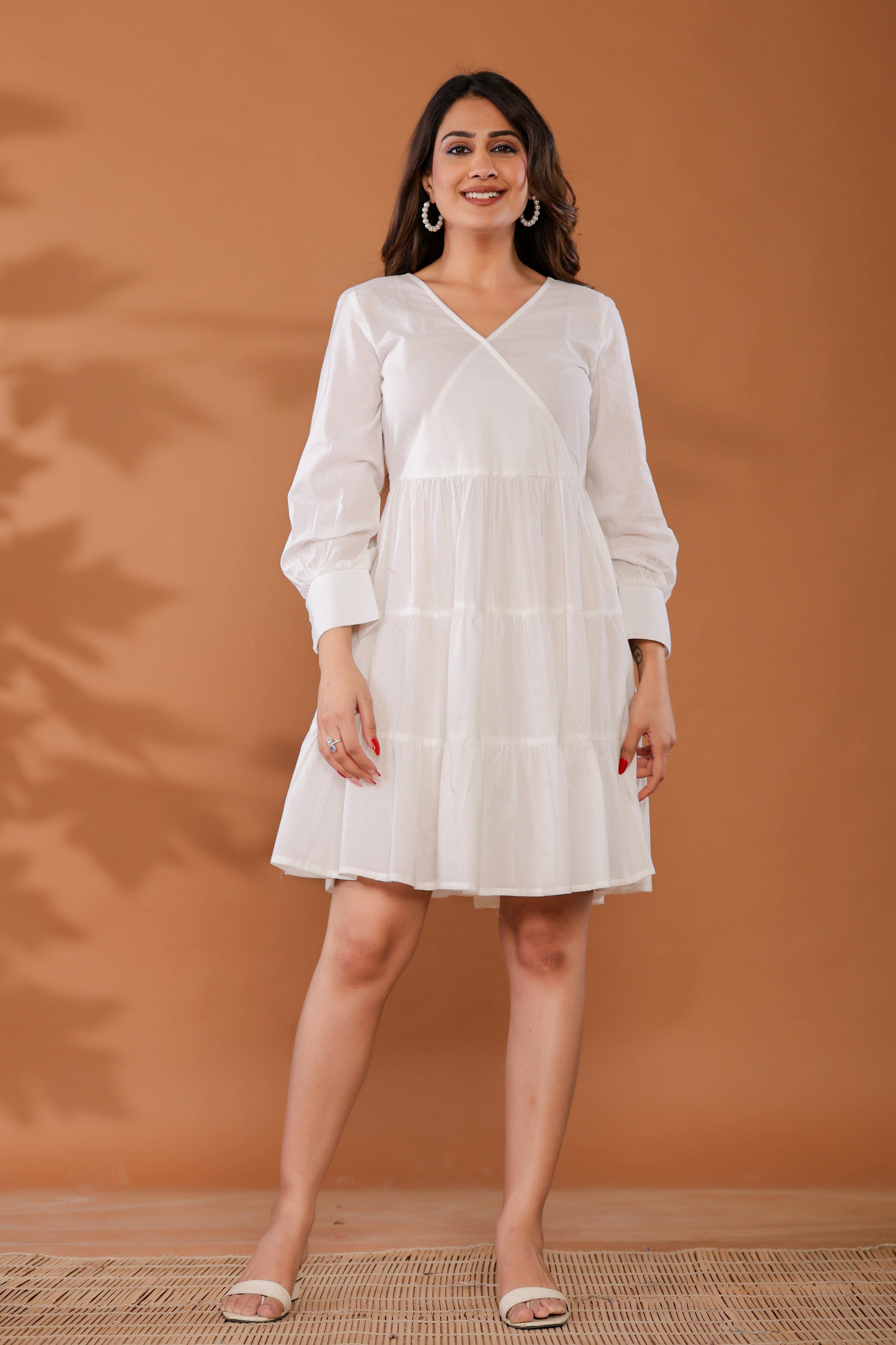 Marshmallow White Cotton Tiered Dress - qivii