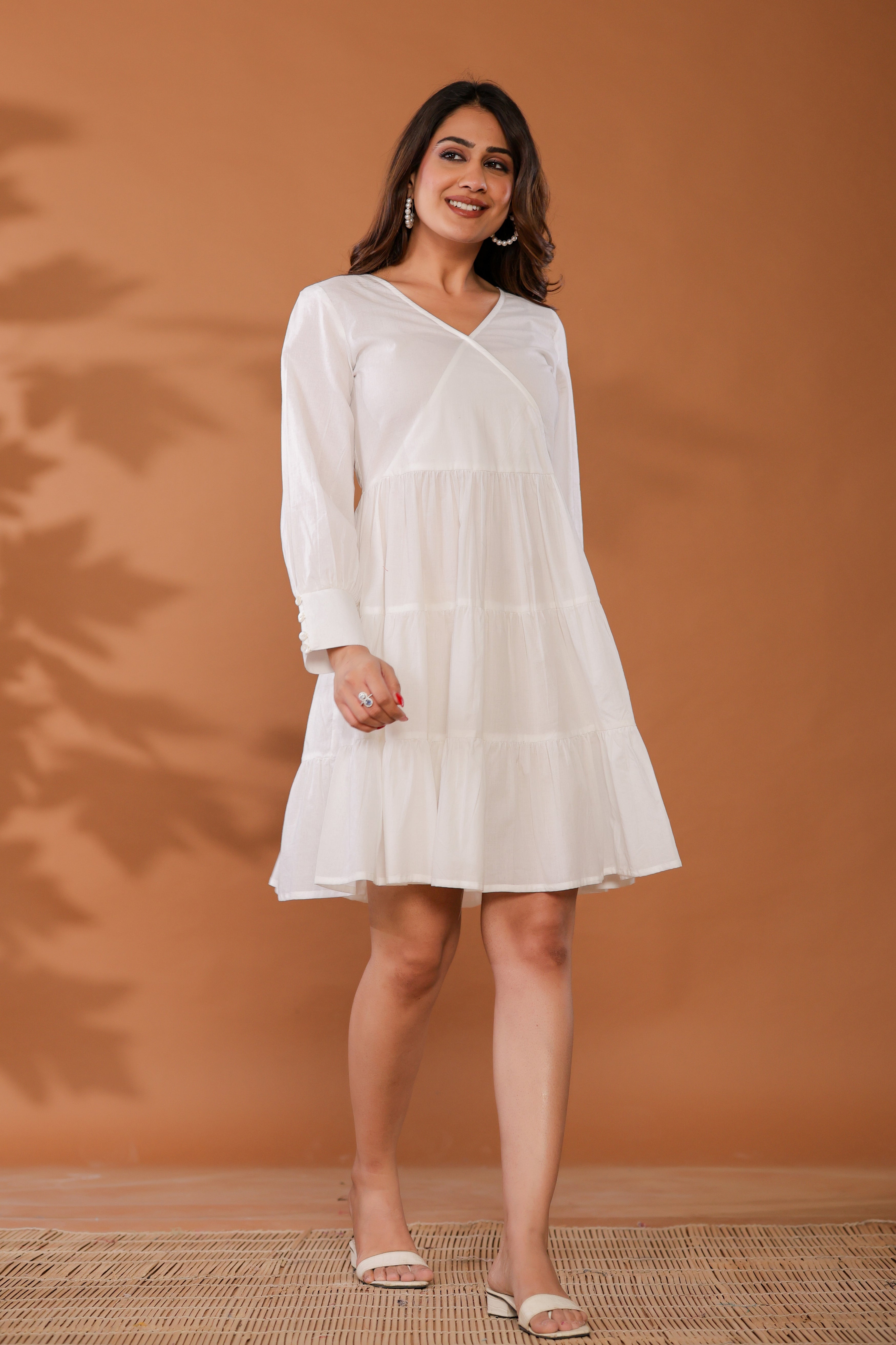 Marshmallow White Cotton Tiered Dress - qivii