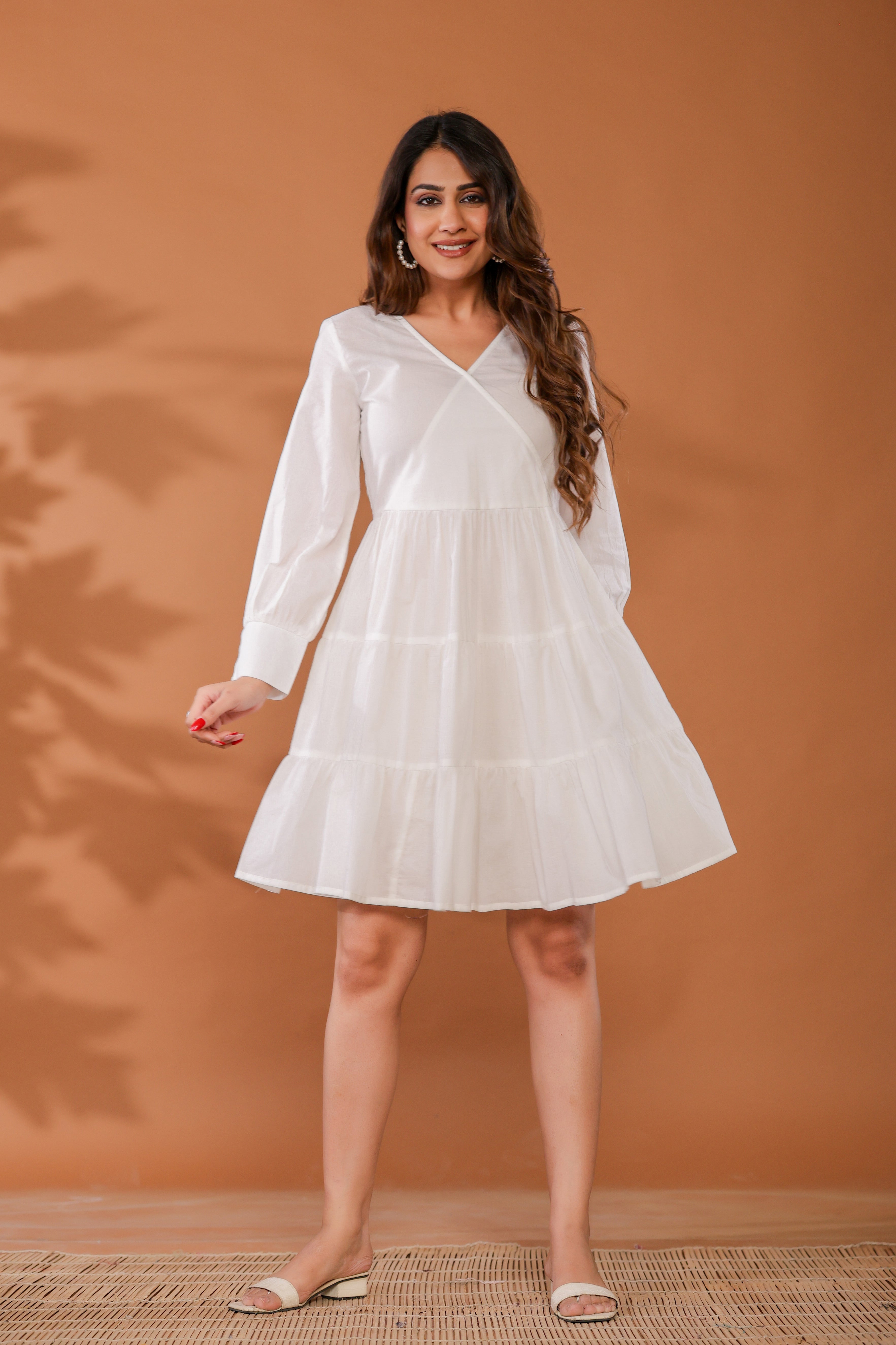Marshmallow White Cotton Tiered Dress - qivii