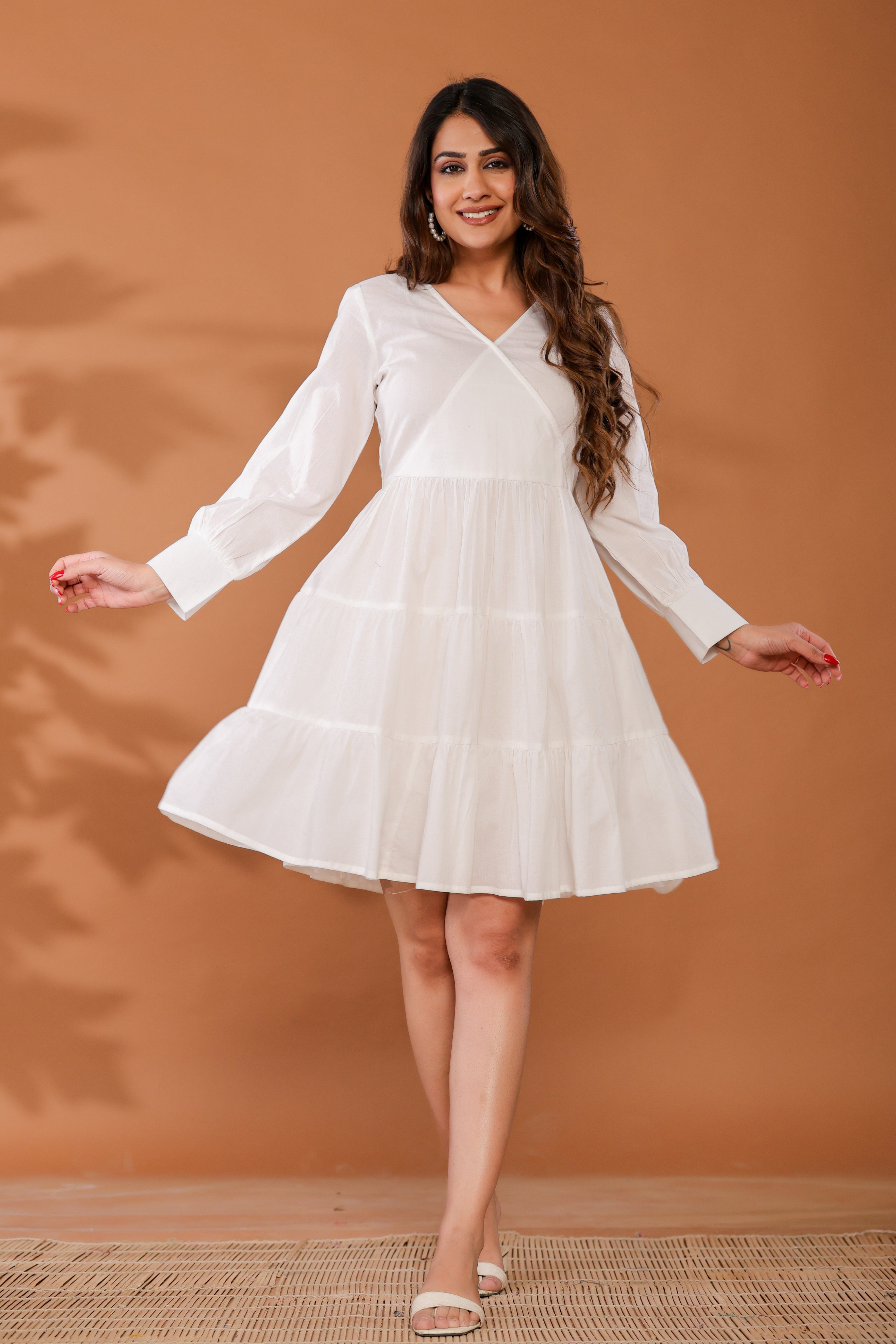 Marshmallow White Cotton Tiered Dress - qivii